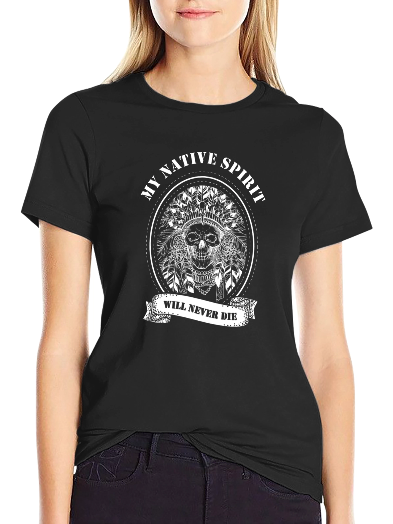 Native Spirit Skull T-Shirt - Never Die!