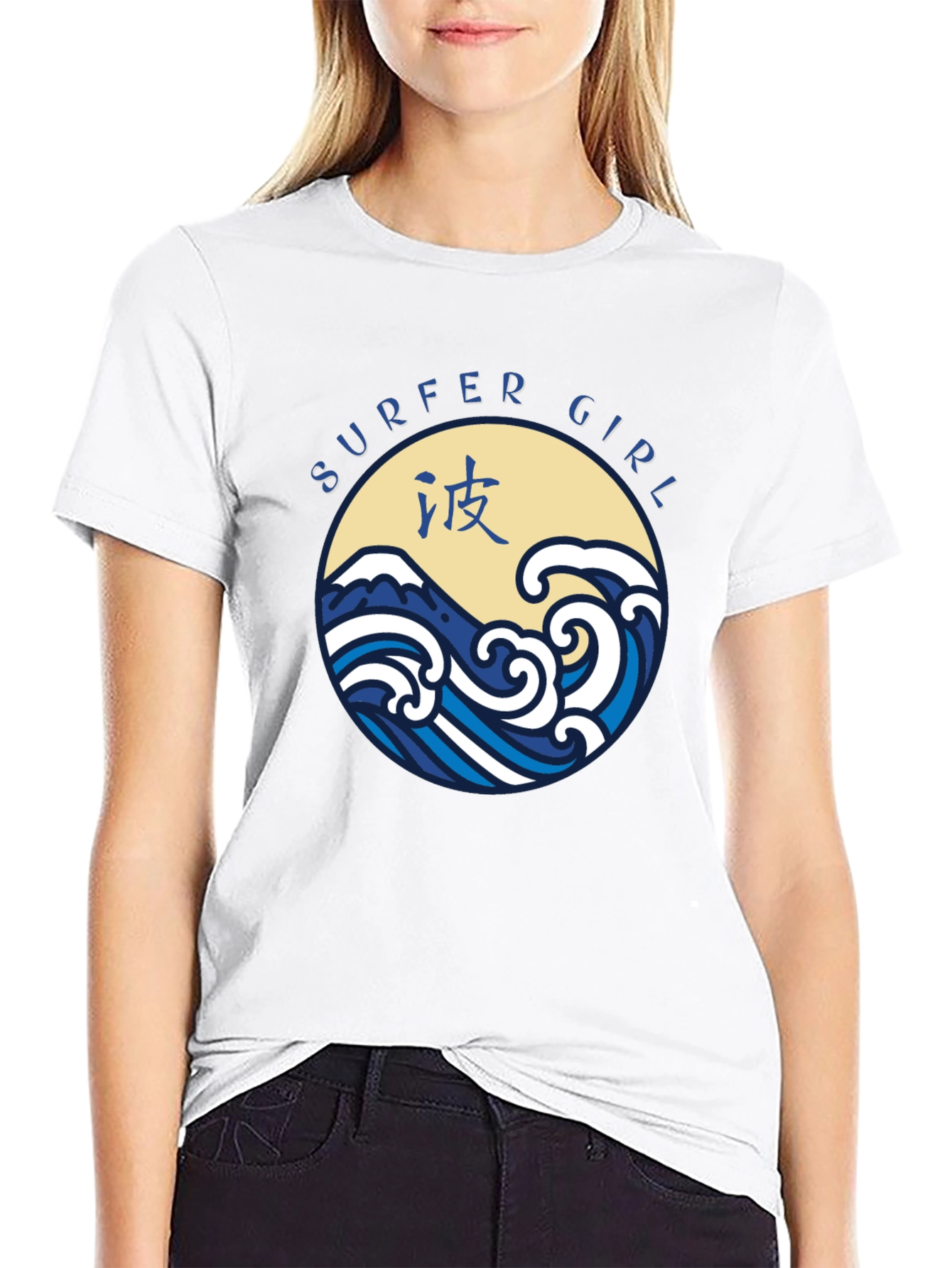 Surfer Girl Graphic Tee - Stylish Wave Design