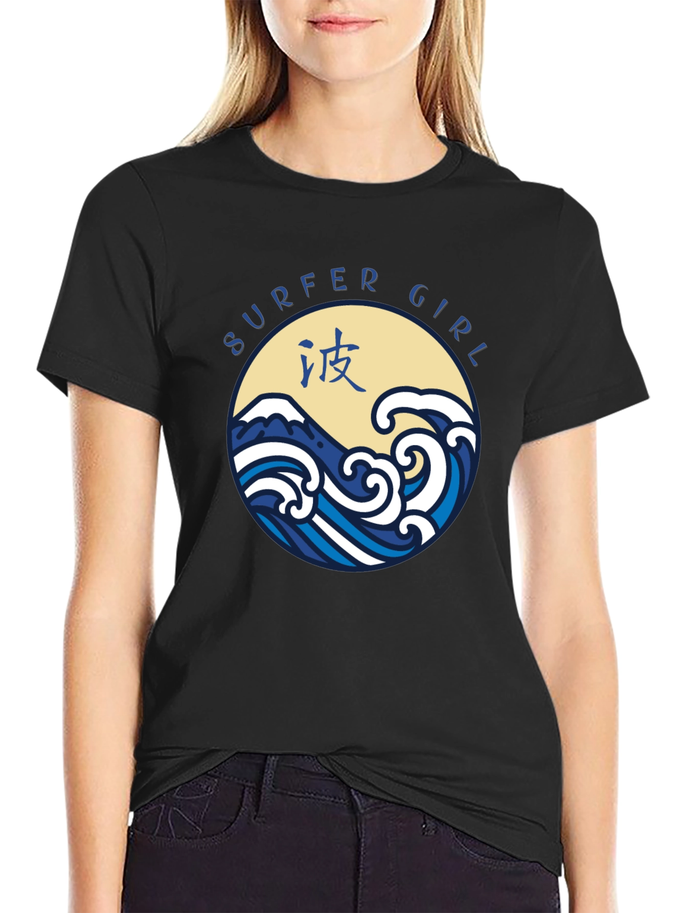 Surfer Girl Graphic Tee - Stylish Wave Design