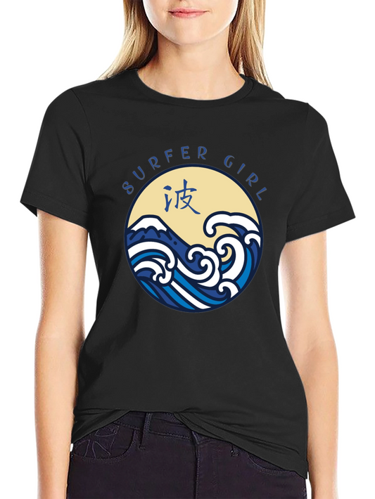 Surfer Girl Graphic Tee - Stylish Wave Design