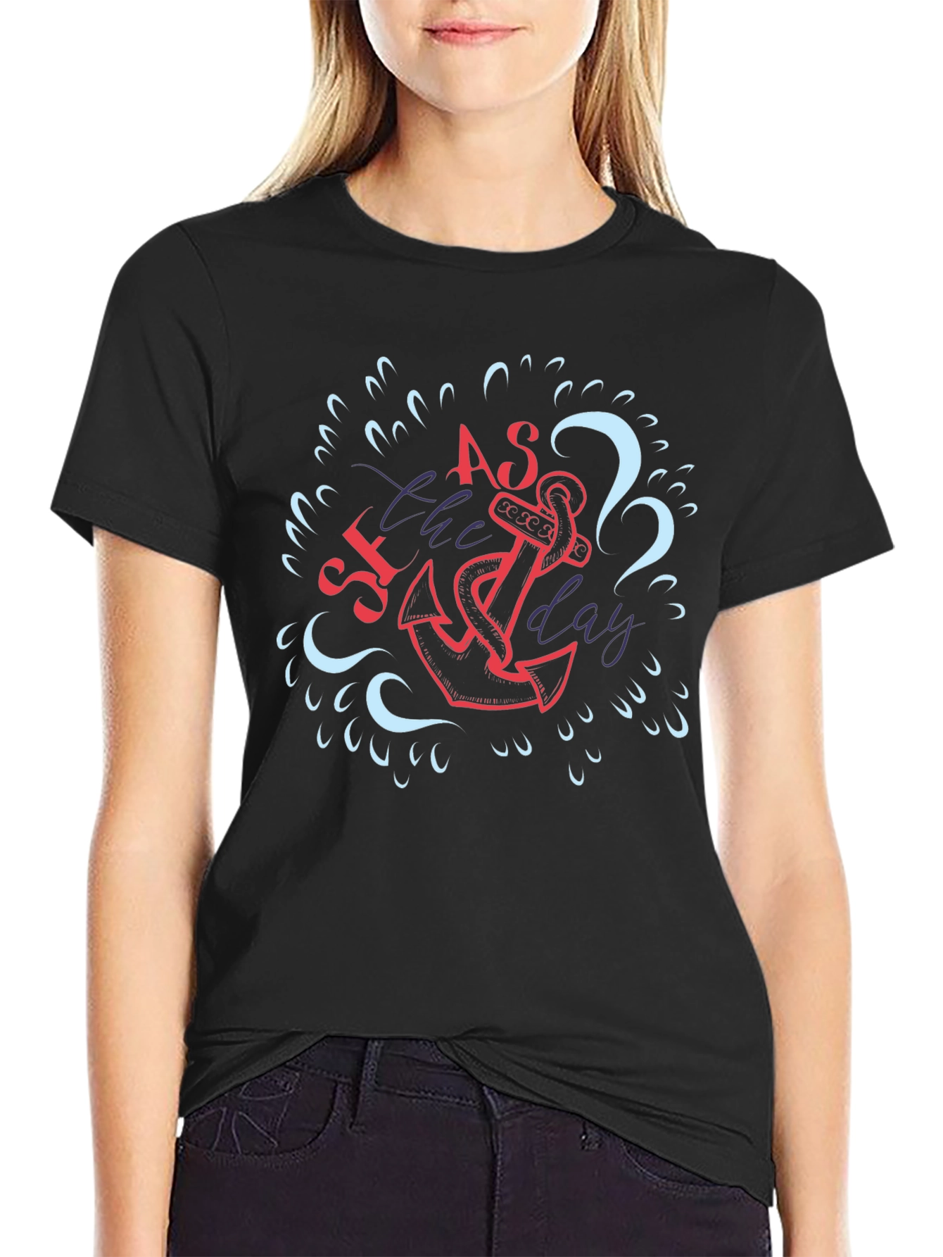 Seas the Day Anchor Graphic T-Shirt - Black