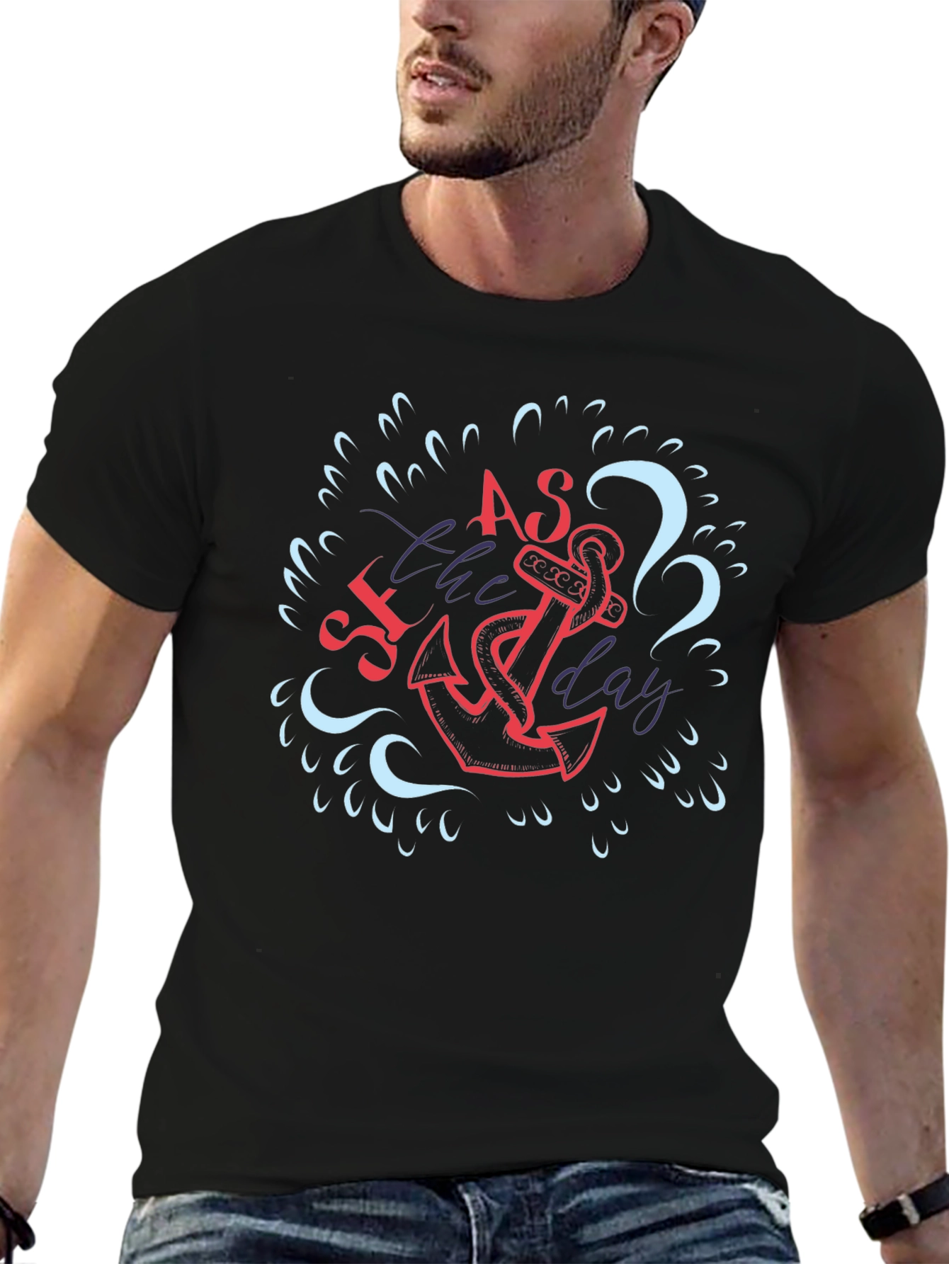 Seas the Day Anchor Graphic T-Shirt - Black