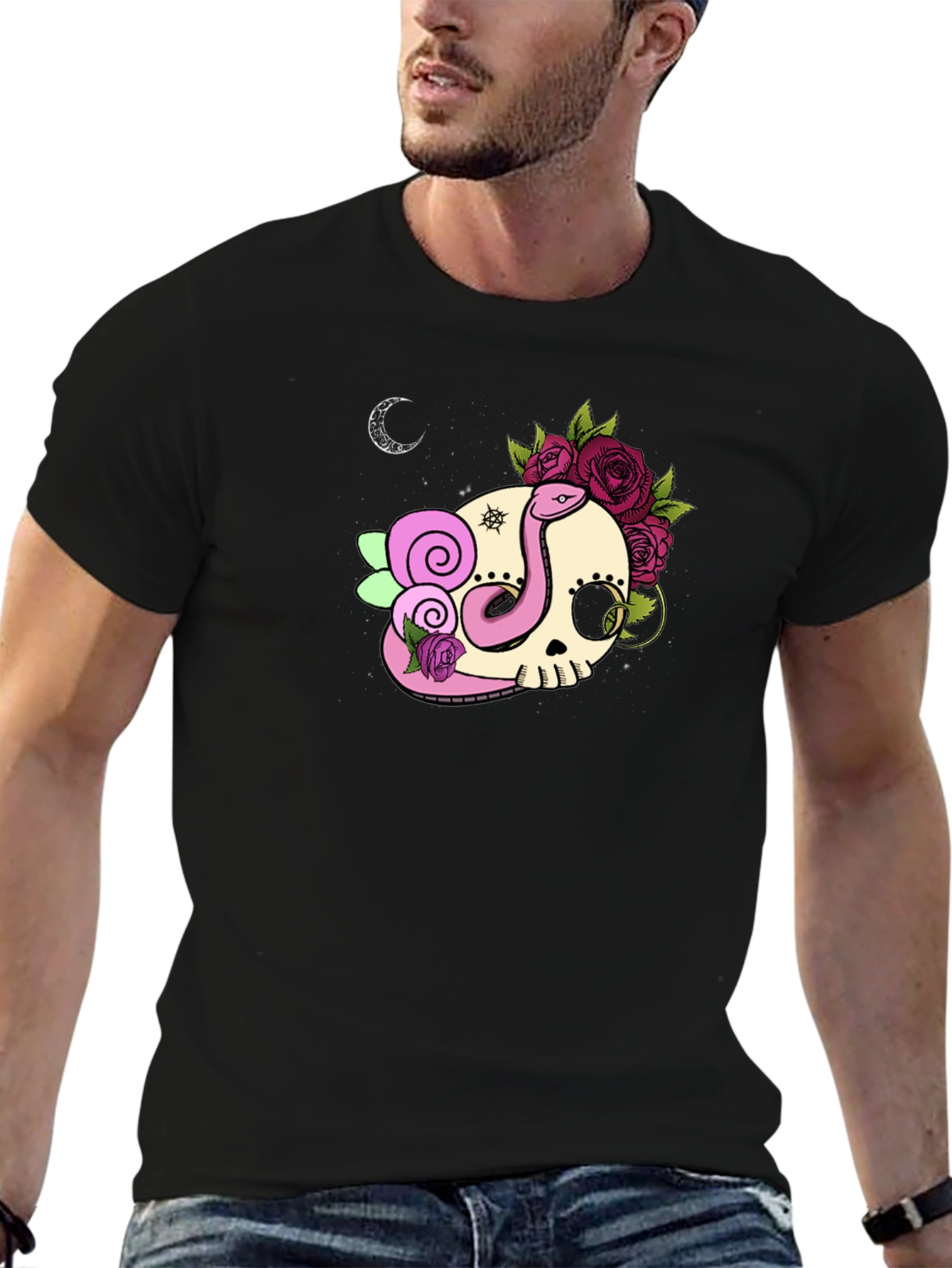 Skull & Snake Graphic Tee - Dark Casual Style