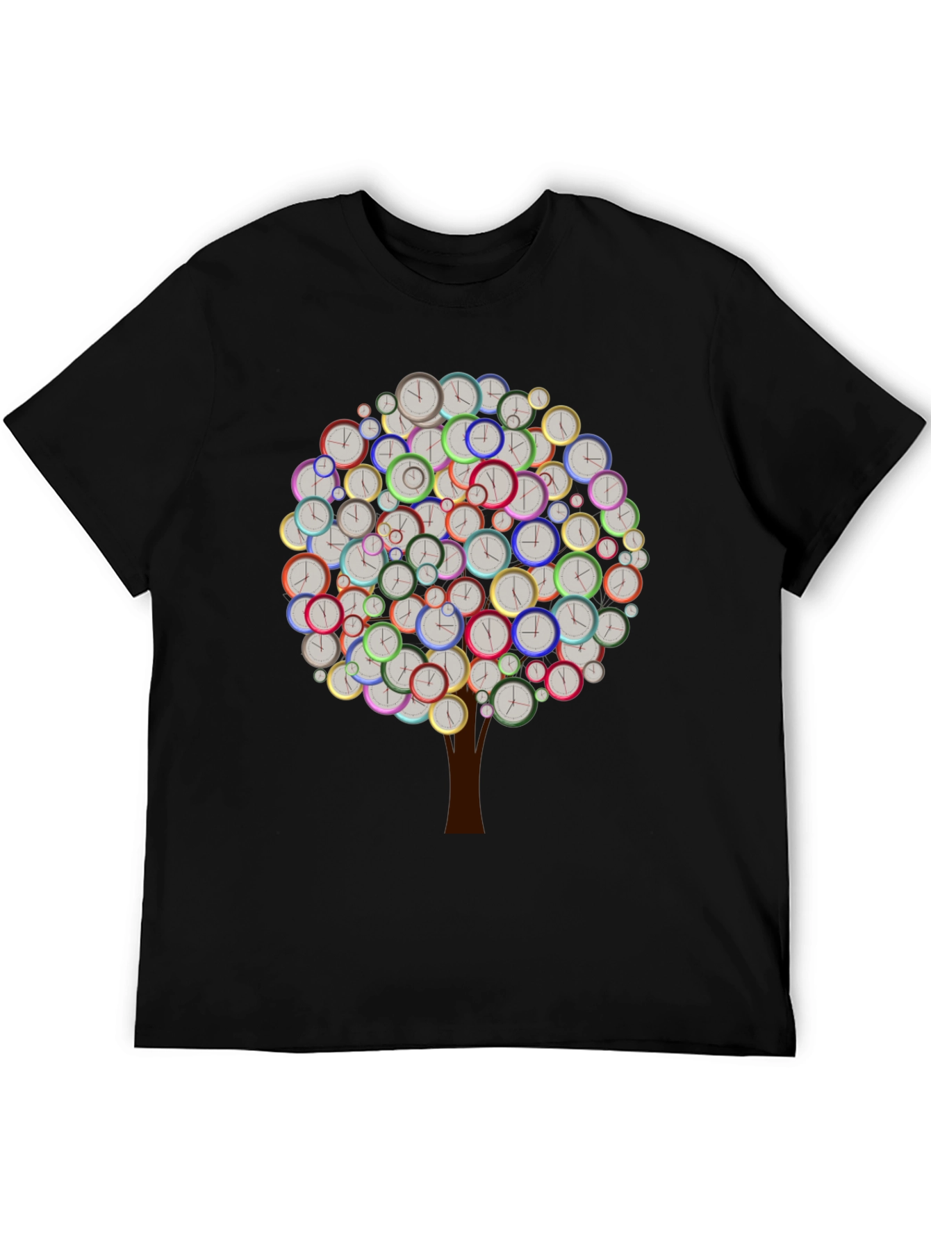 Time Tree Black Graphic Tee - Unique Clock Design