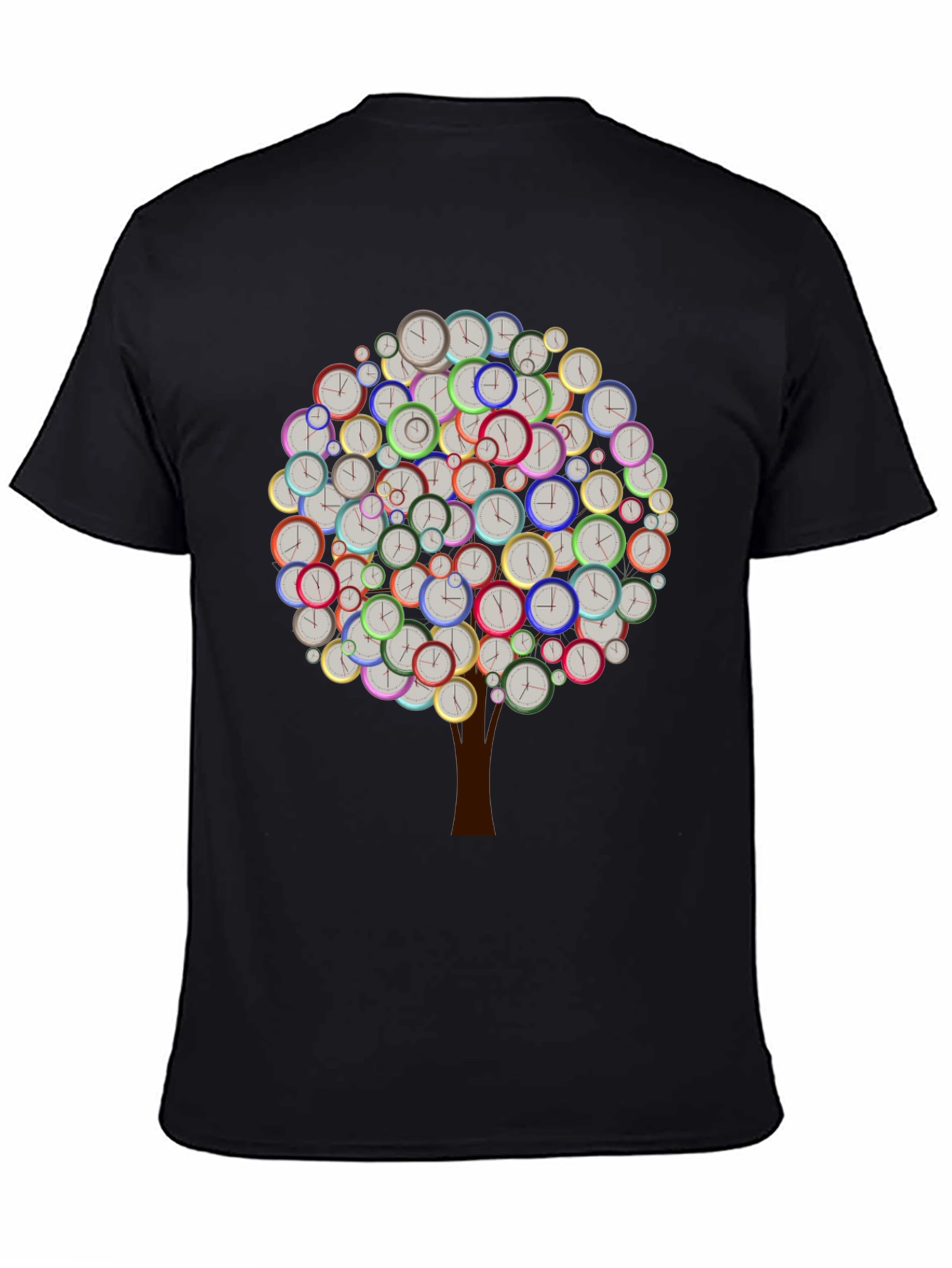 Time Tree Black Graphic Tee - Unique Clock Design