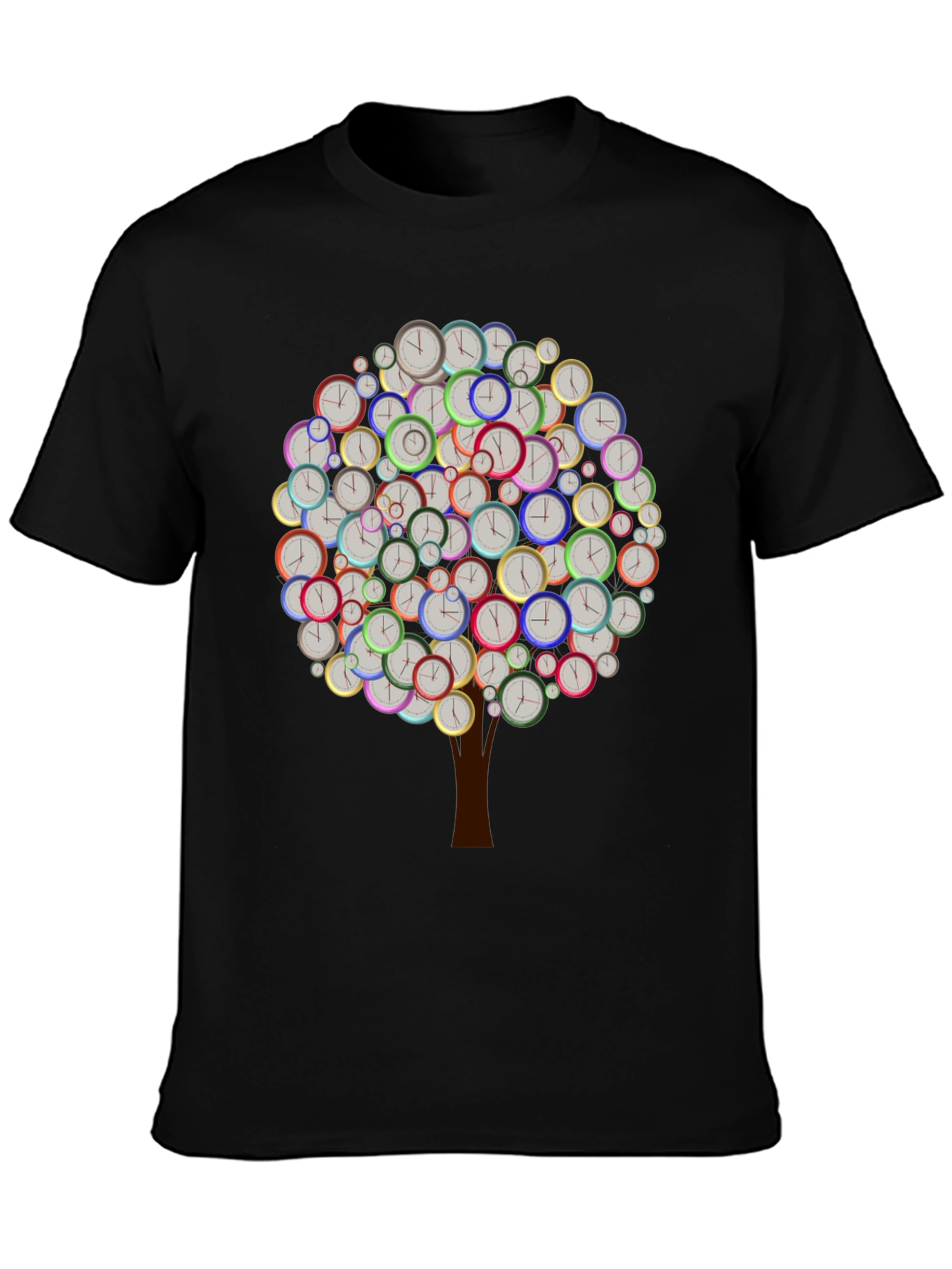Time Tree Black Graphic Tee - Unique Clock Design