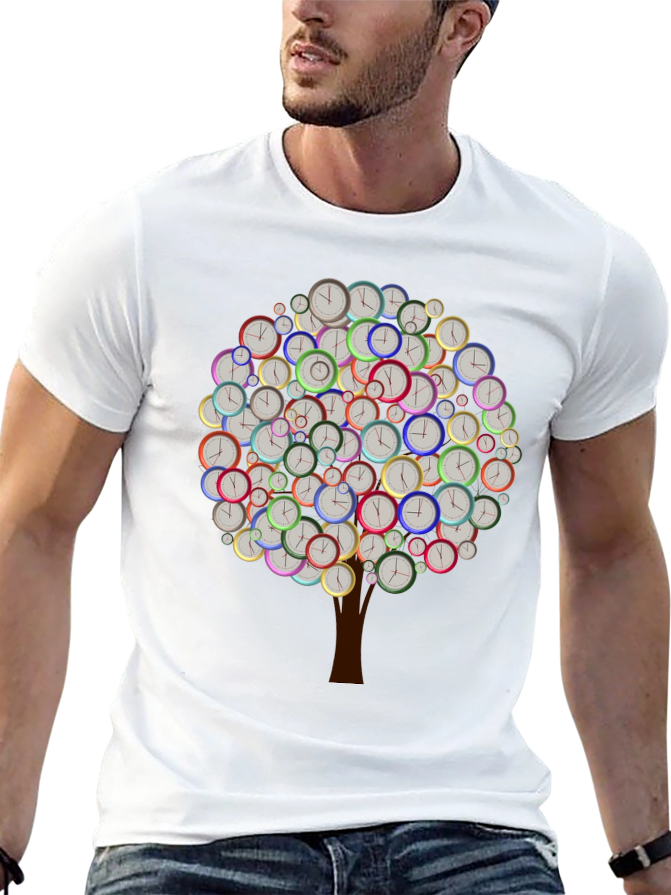 Time Tree Black Graphic Tee - Unique Clock Design