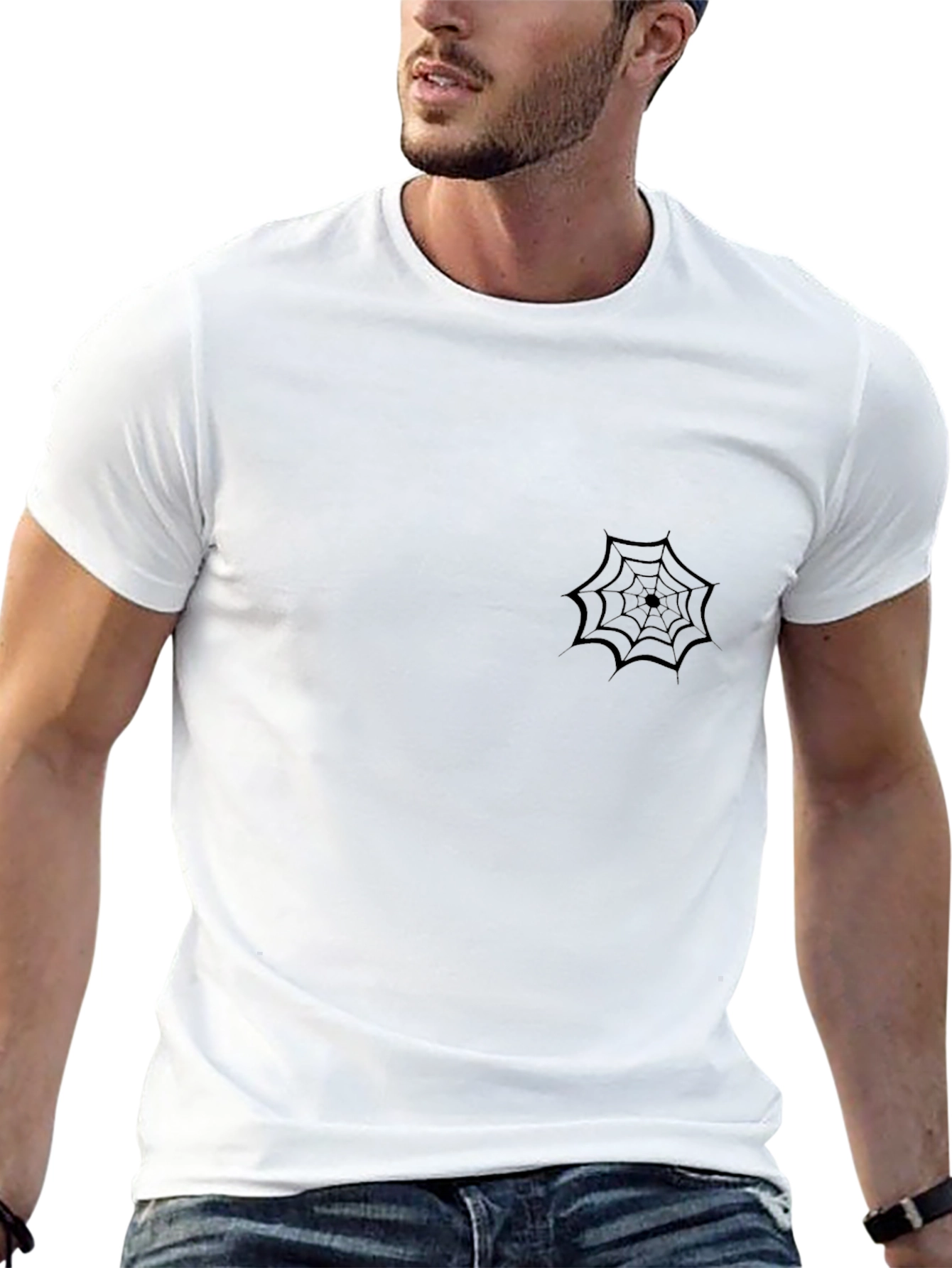 Mens Black T-Shirt with Spider Web Design