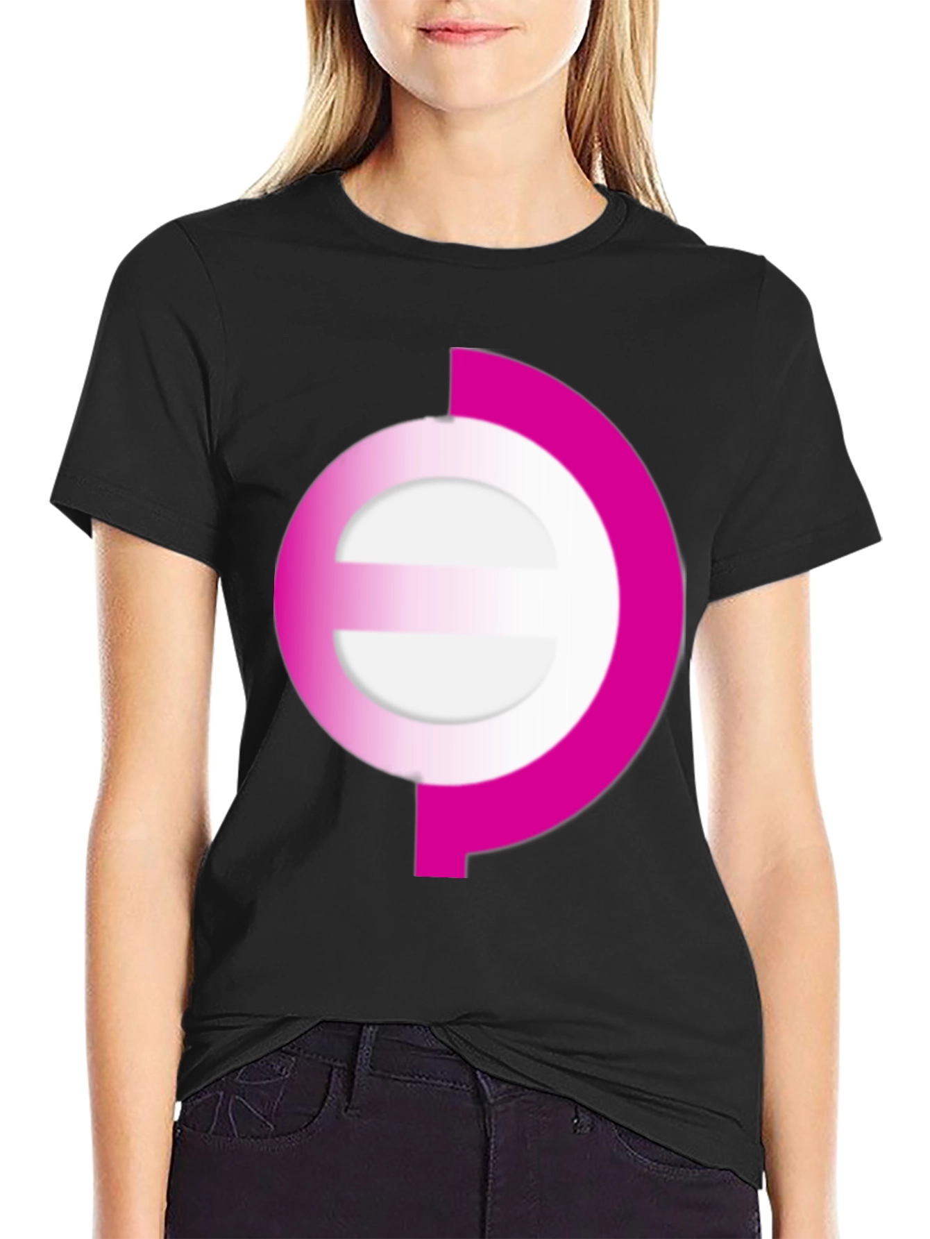Modern Pink Graphic Print Black Tee