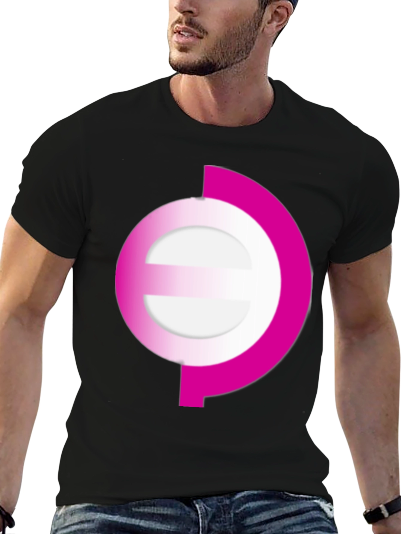 Modern Pink Graphic Print Black Tee