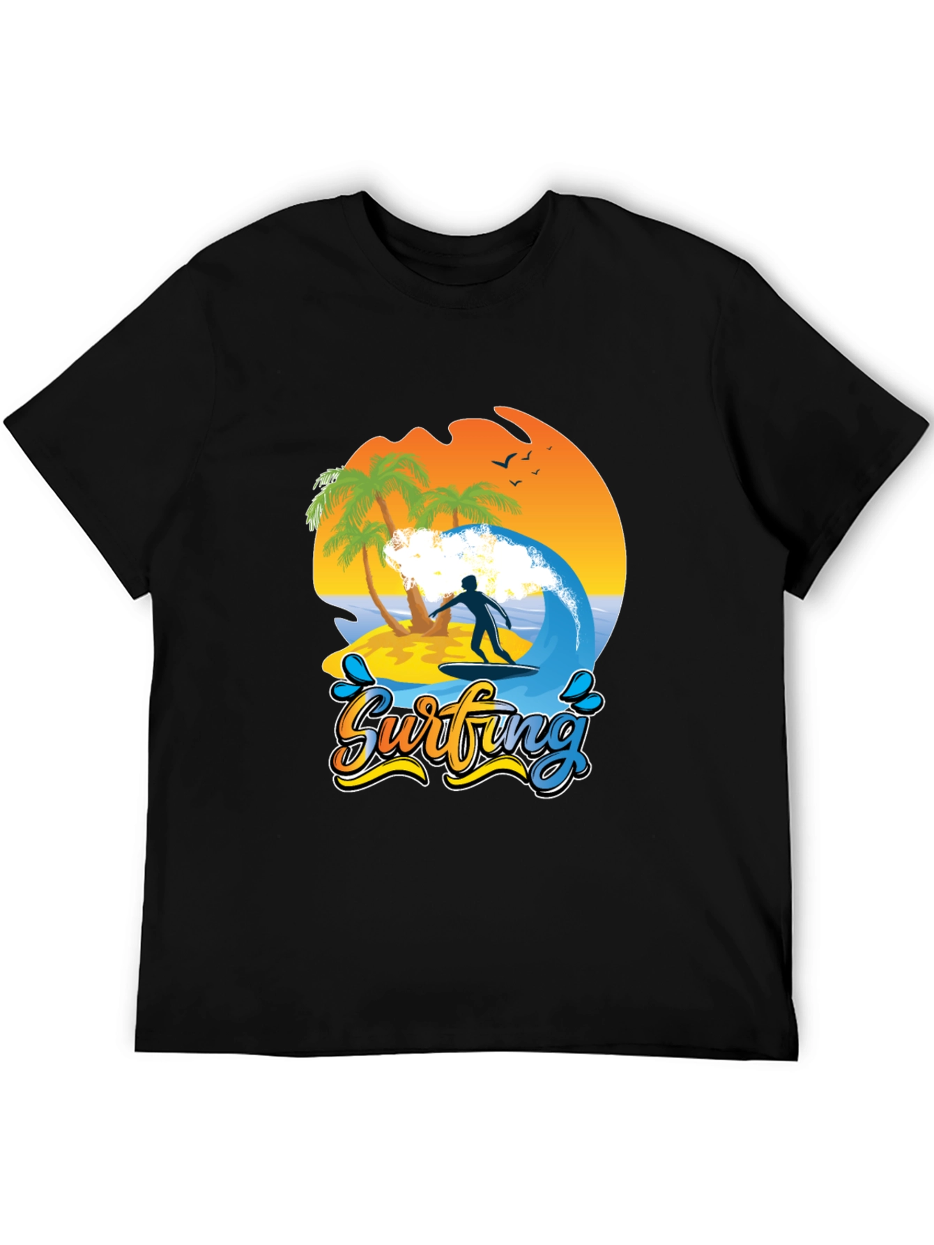 Surfing Beach T-Shirt Palm Trees Wave Rider Tee