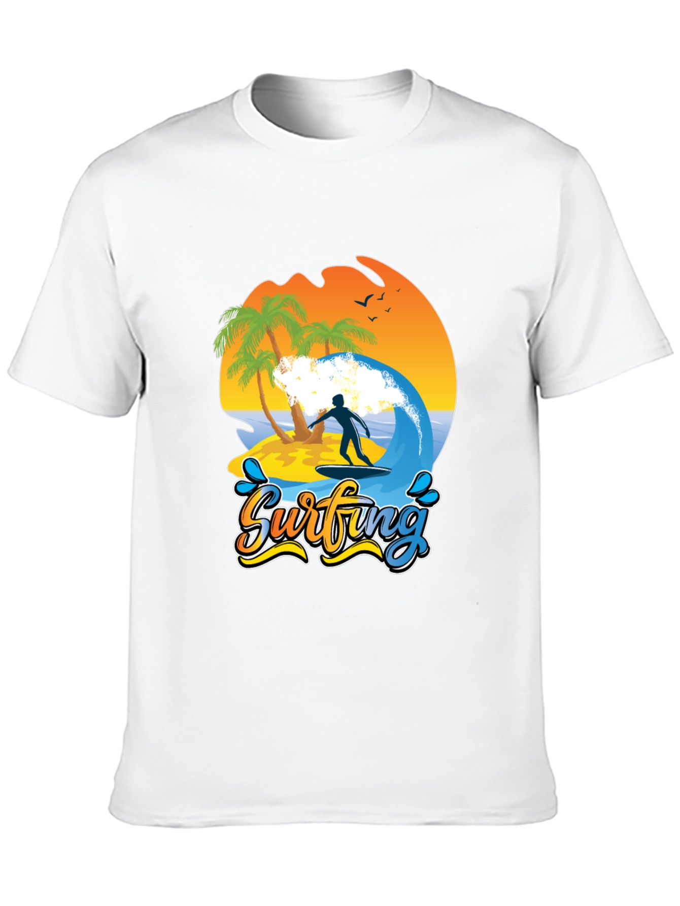 Surfing Beach T-Shirt Palm Trees Wave Rider Tee