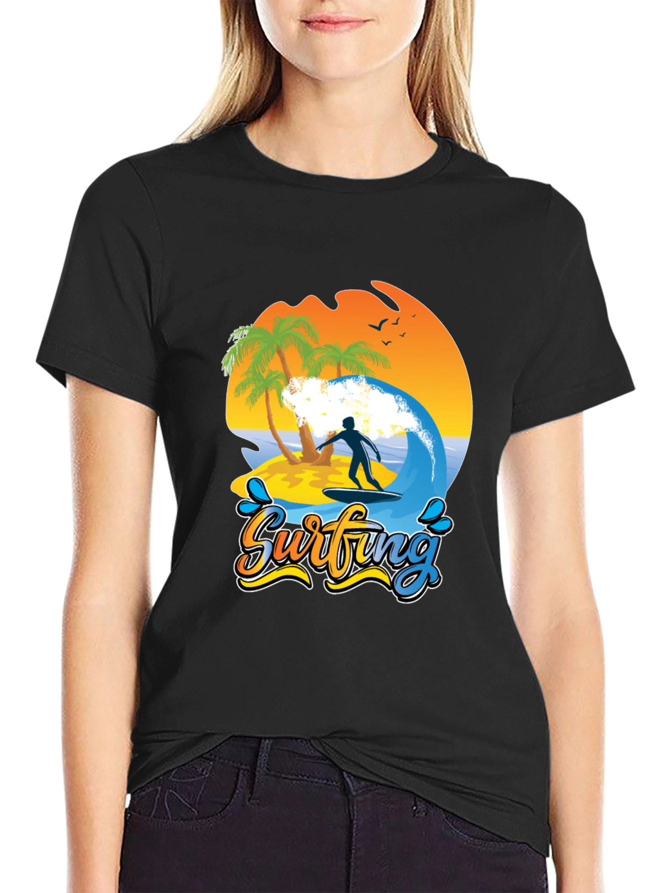 Surfing Beach T-Shirt Palm Trees Wave Rider Tee