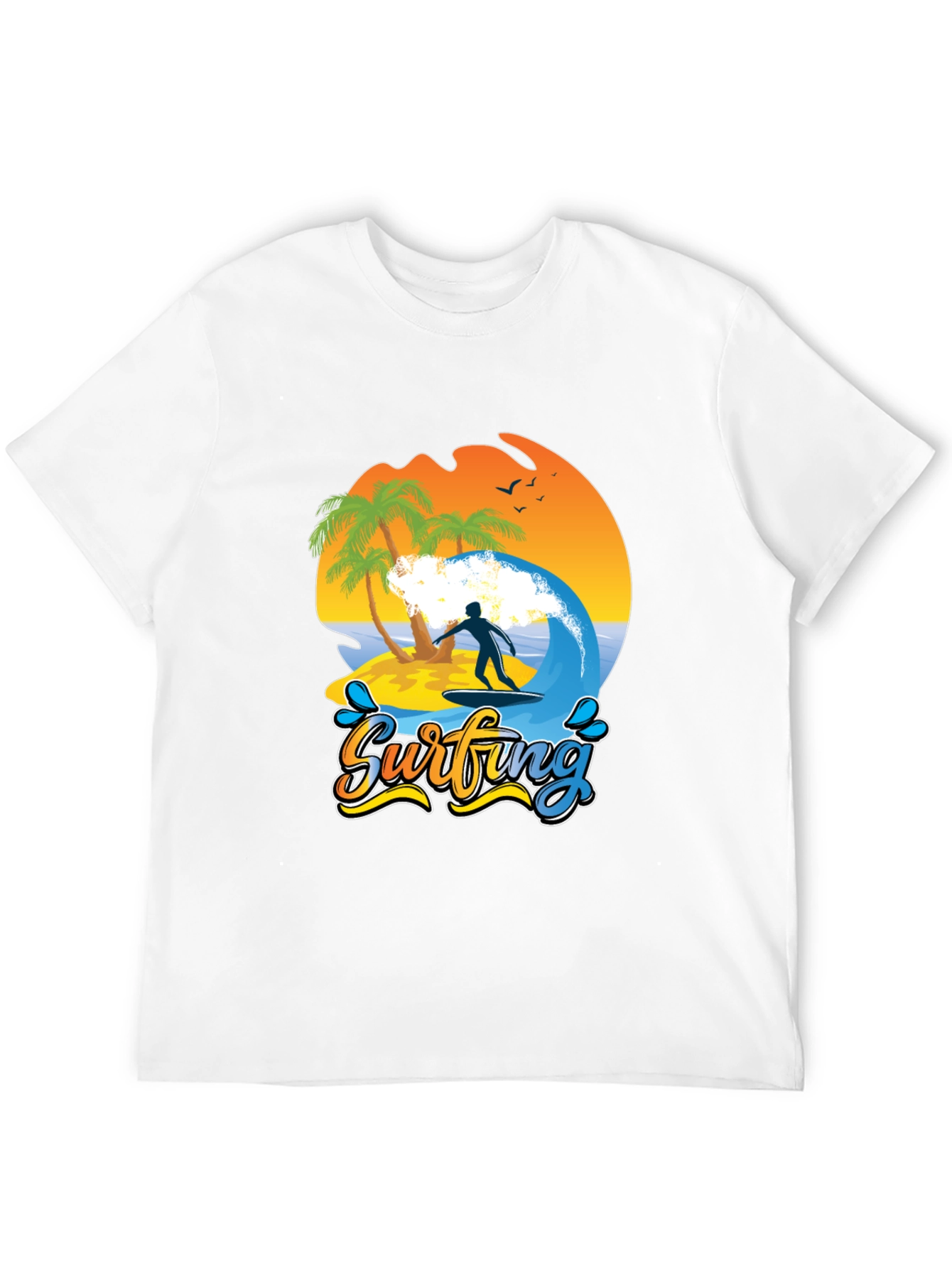 Surfing Beach T-Shirt Palm Trees Wave Rider Tee