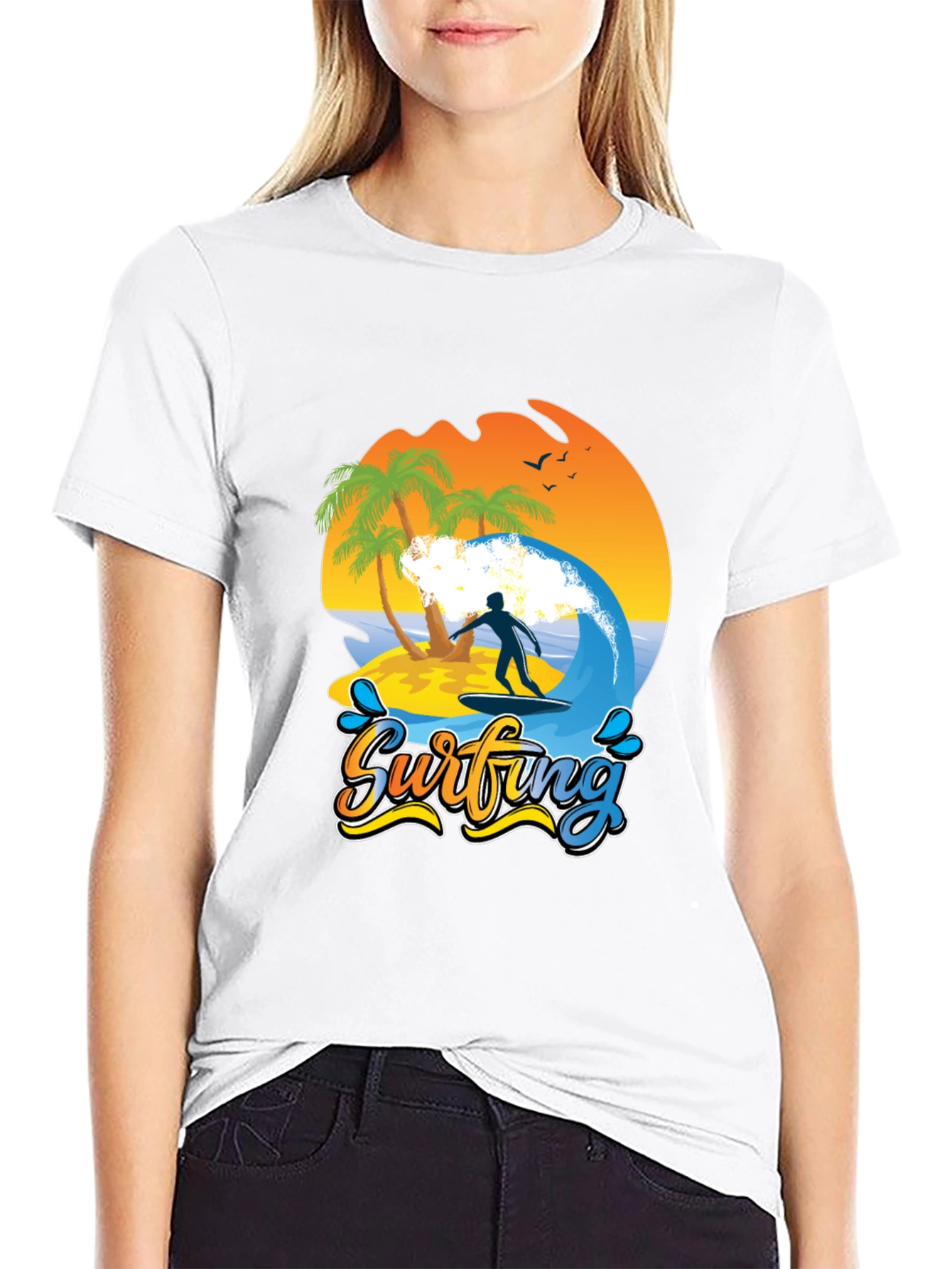 Surfing Beach T-Shirt Palm Trees Wave Rider Tee