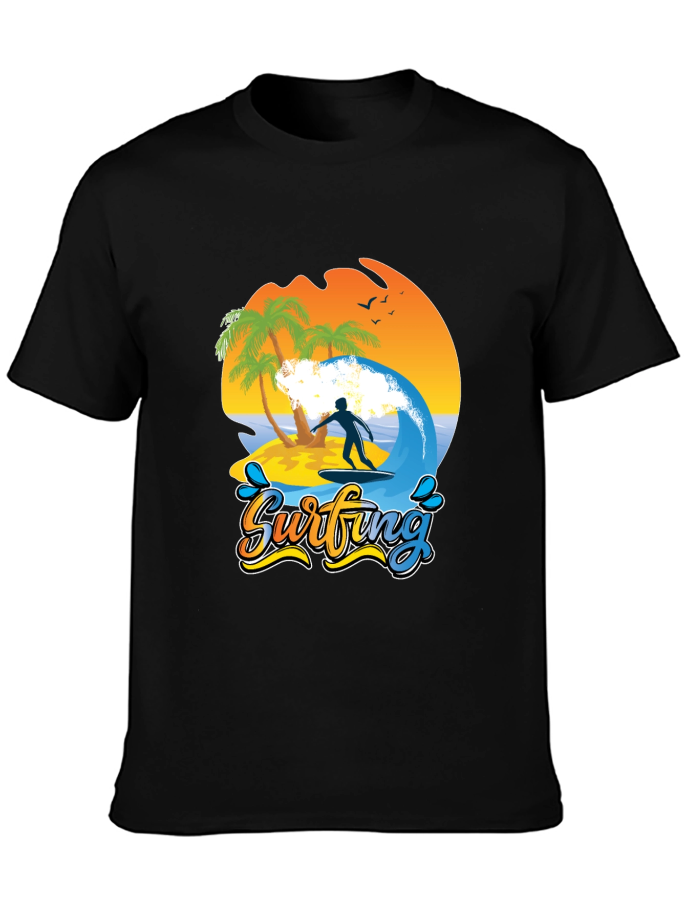 Surfing Beach T-Shirt Palm Trees Wave Rider Tee