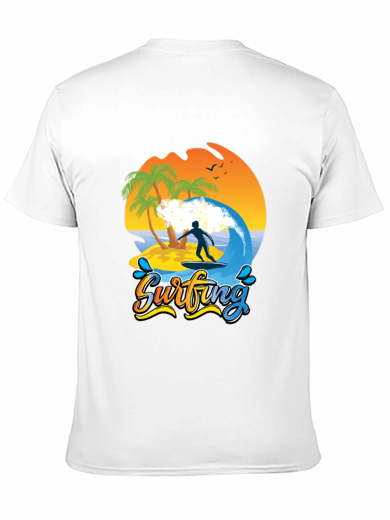 Surfing Beach T-Shirt Palm Trees Wave Rider Tee