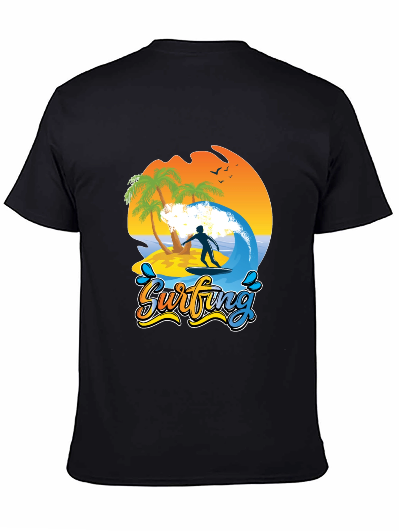 Surfing Beach T-Shirt Palm Trees Wave Rider Tee