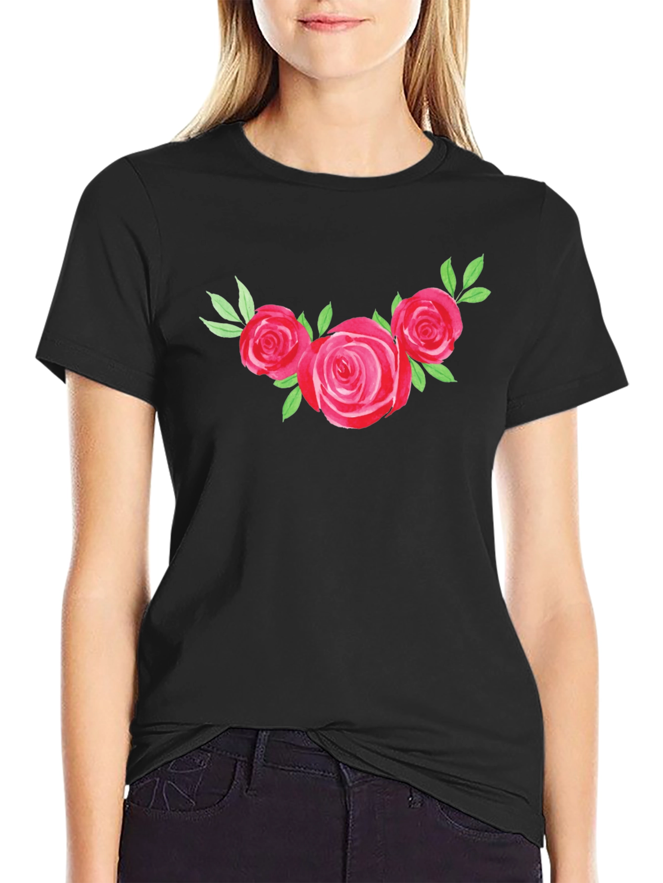 Floral Rose Graphic Tee - Black T-Shirt