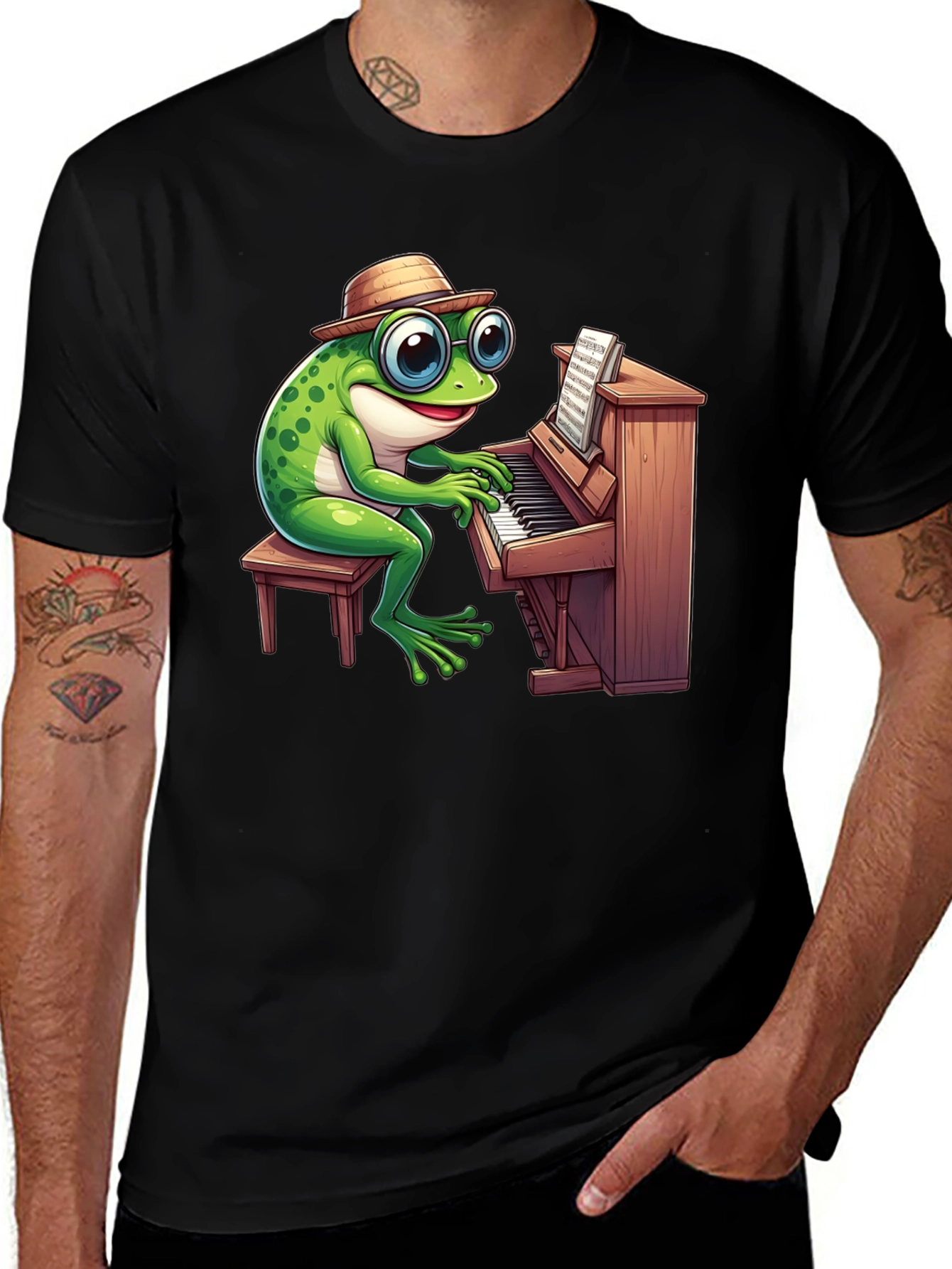 Piano Playing Frog T-Shirt - Musical Amphibian Tee