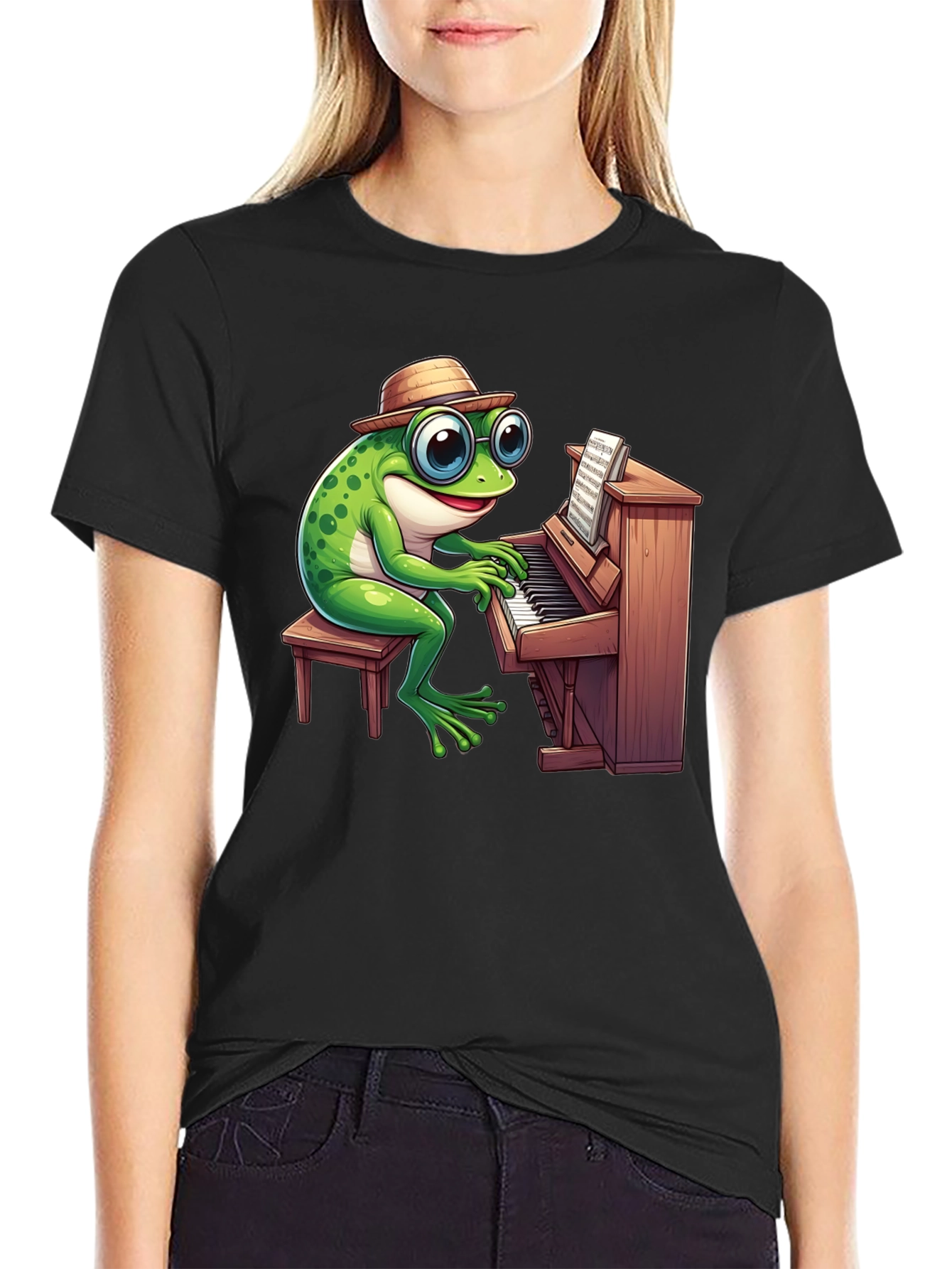 Piano Playing Frog T-Shirt - Musical Amphibian Tee