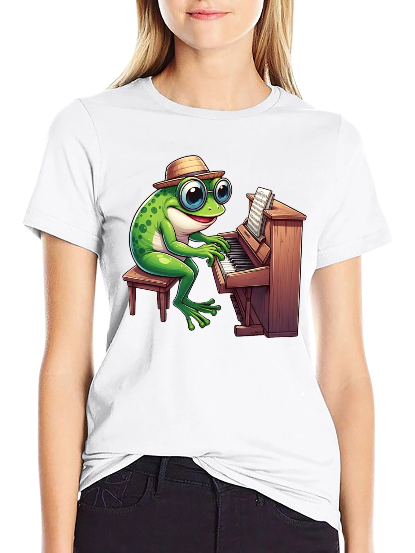Piano Playing Frog T-Shirt - Musical Amphibian Tee