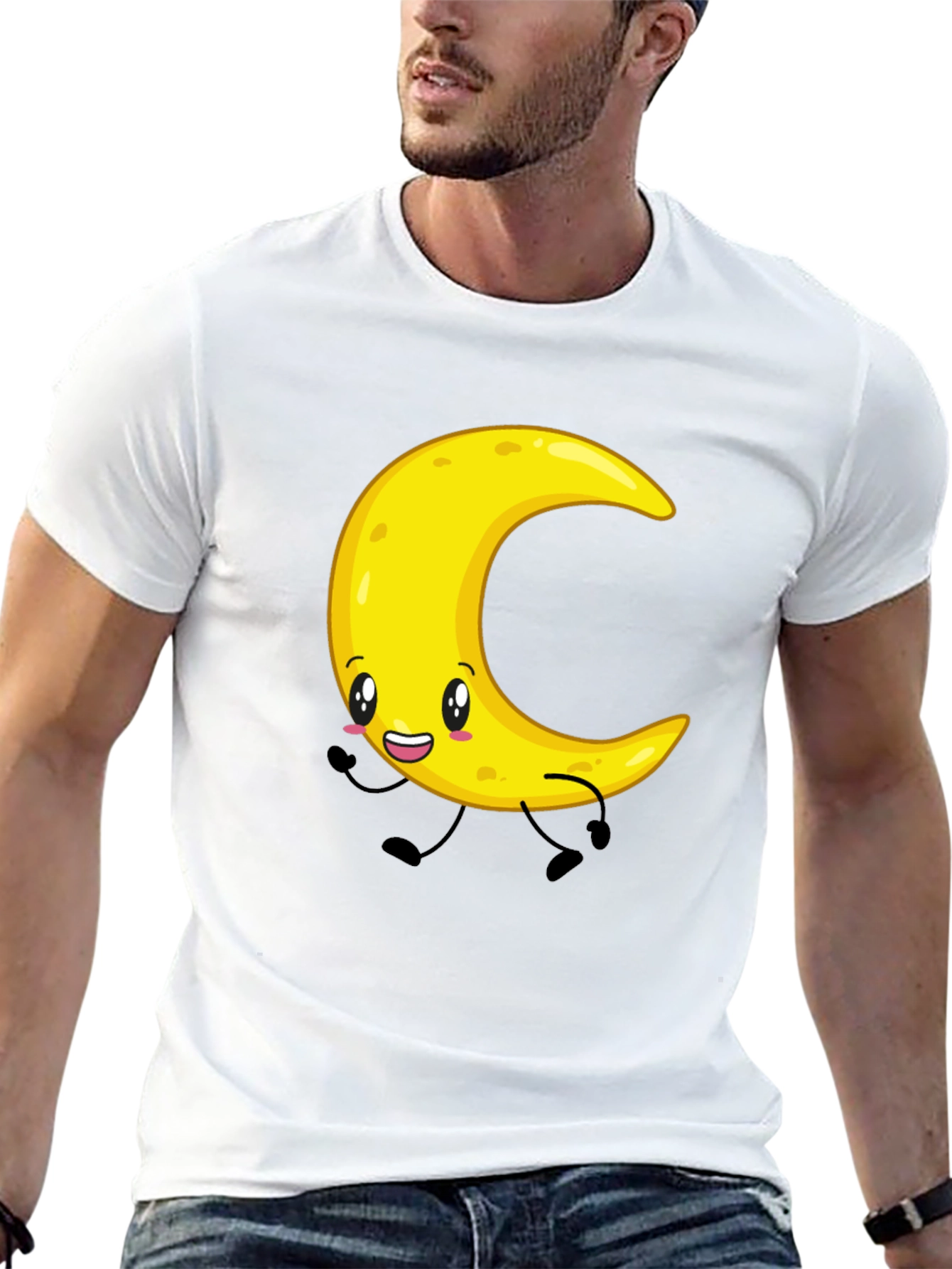 Crescent Moon Cartoon Graphic Tee - Black