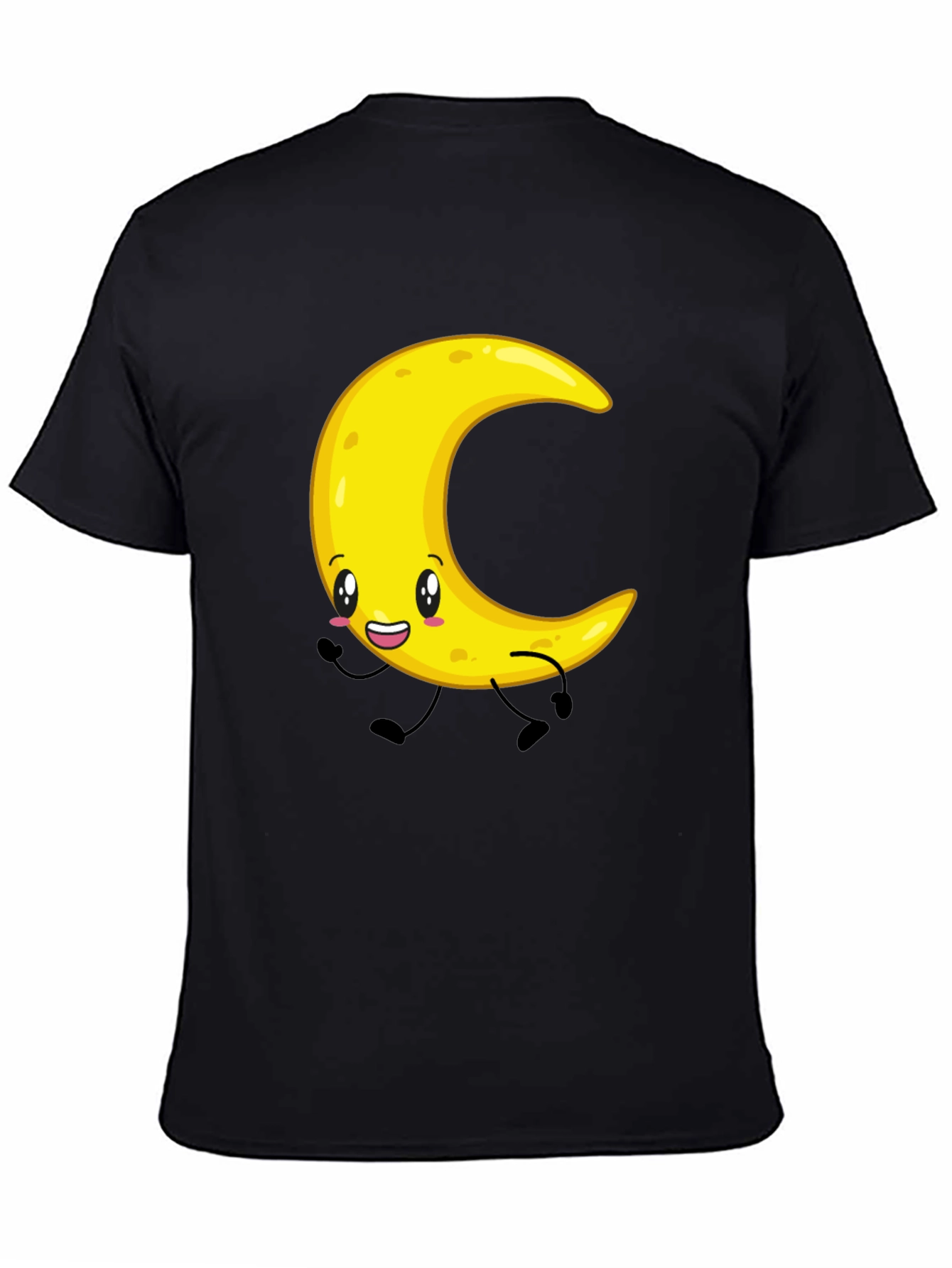 Crescent Moon Cartoon Graphic Tee - Black