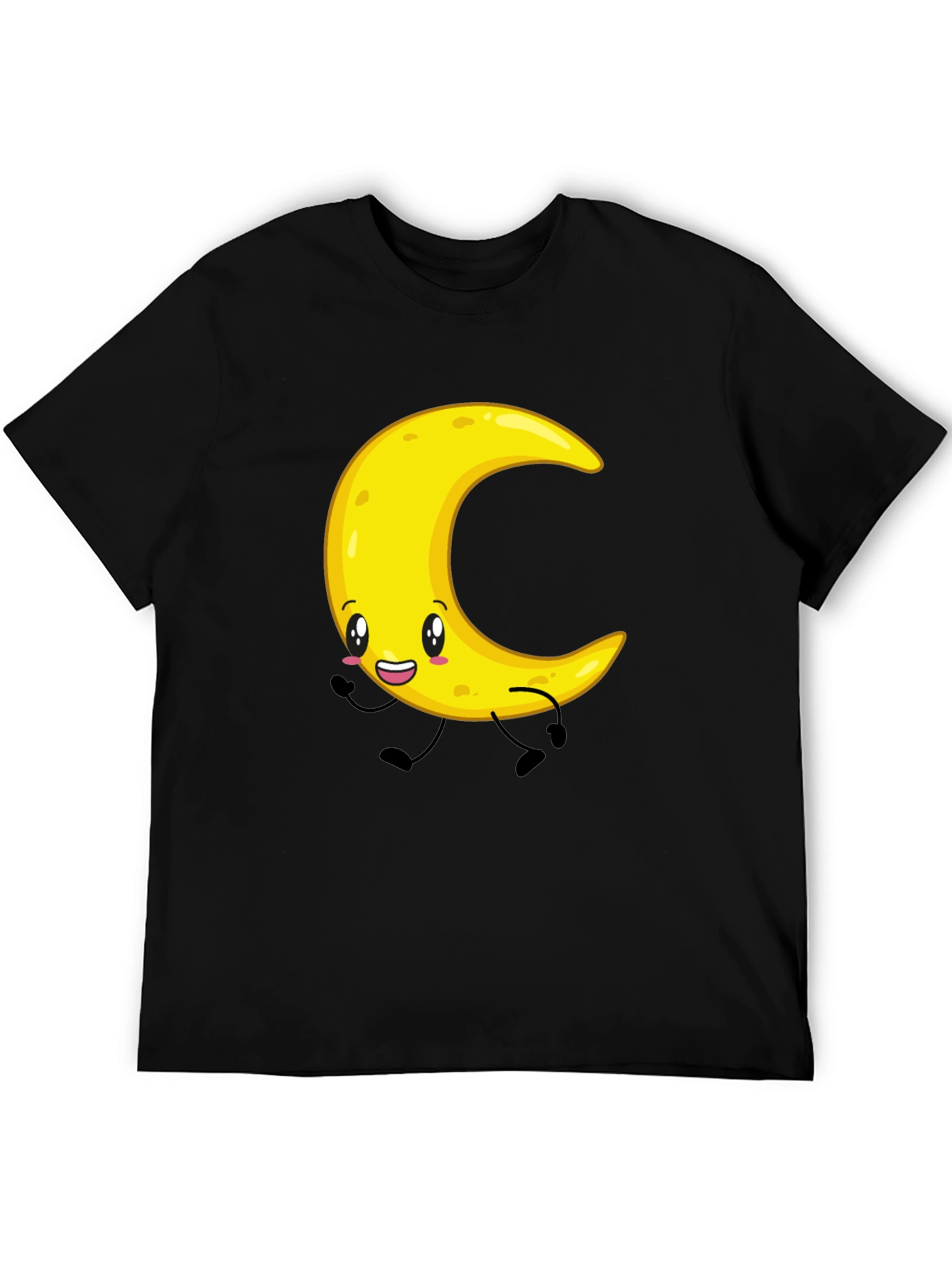 Crescent Moon Cartoon Graphic Tee - Black