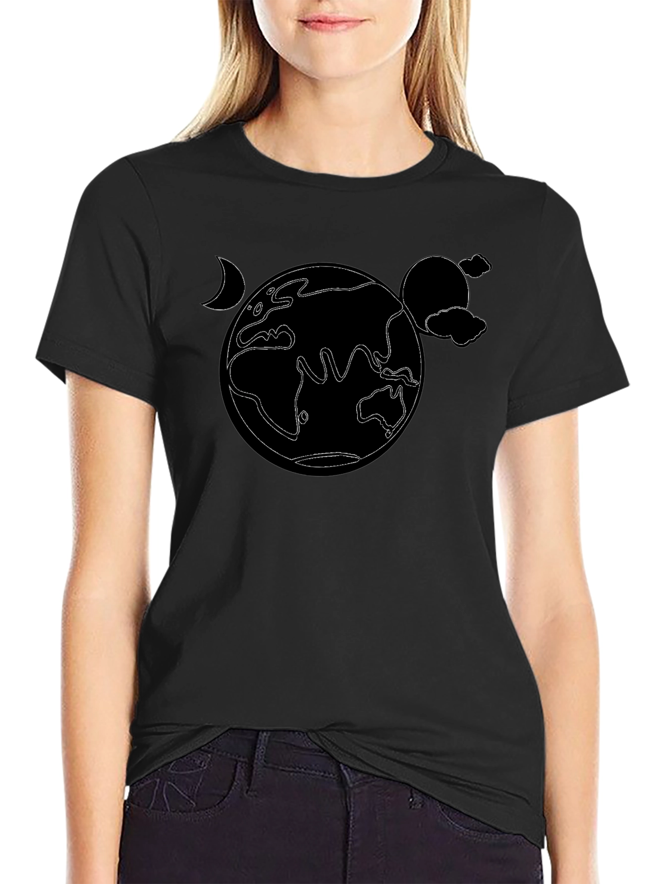 Earth Outline Graphic Tee - Black