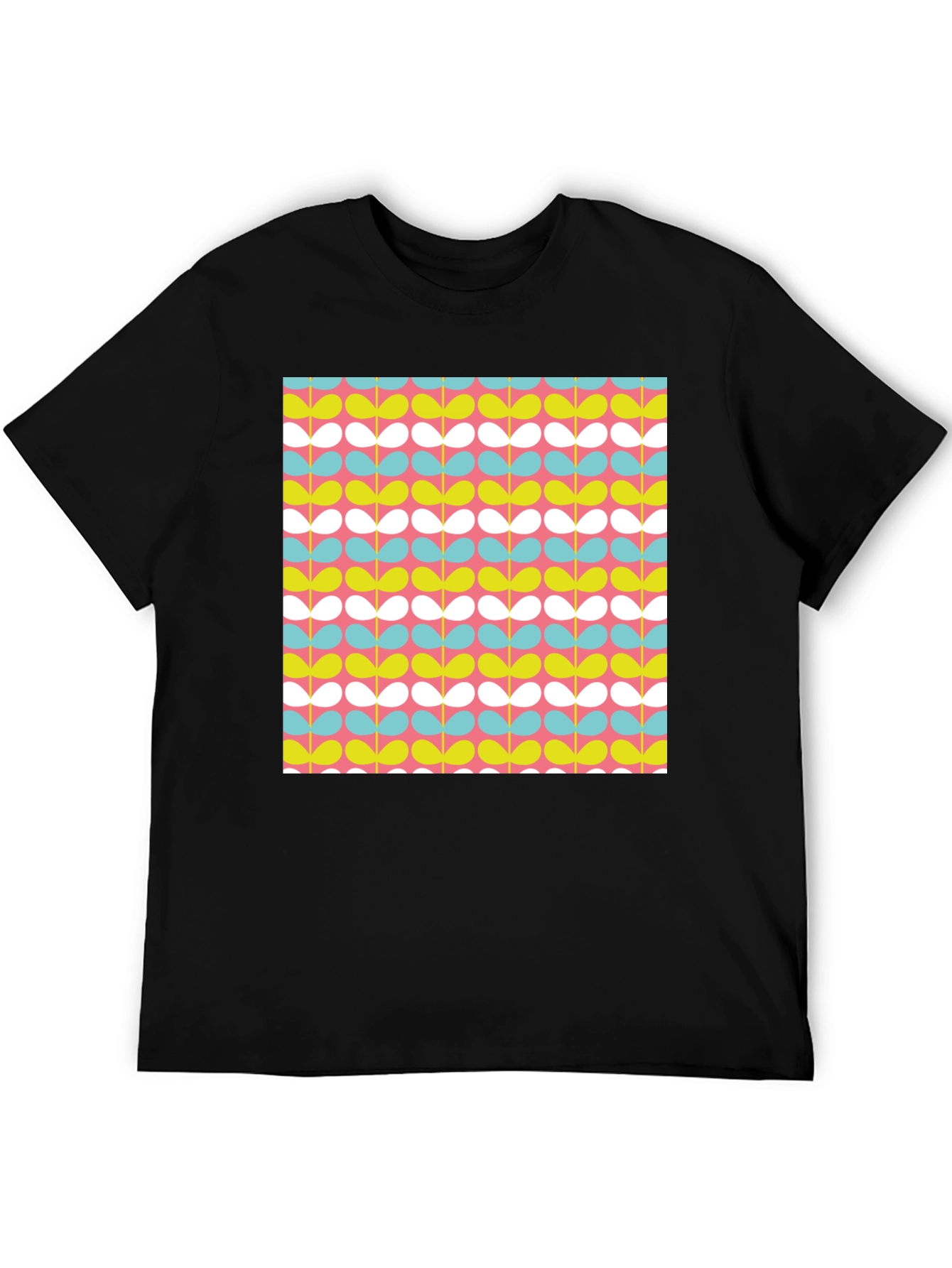 Retro Floral Pattern Black T-Shirt