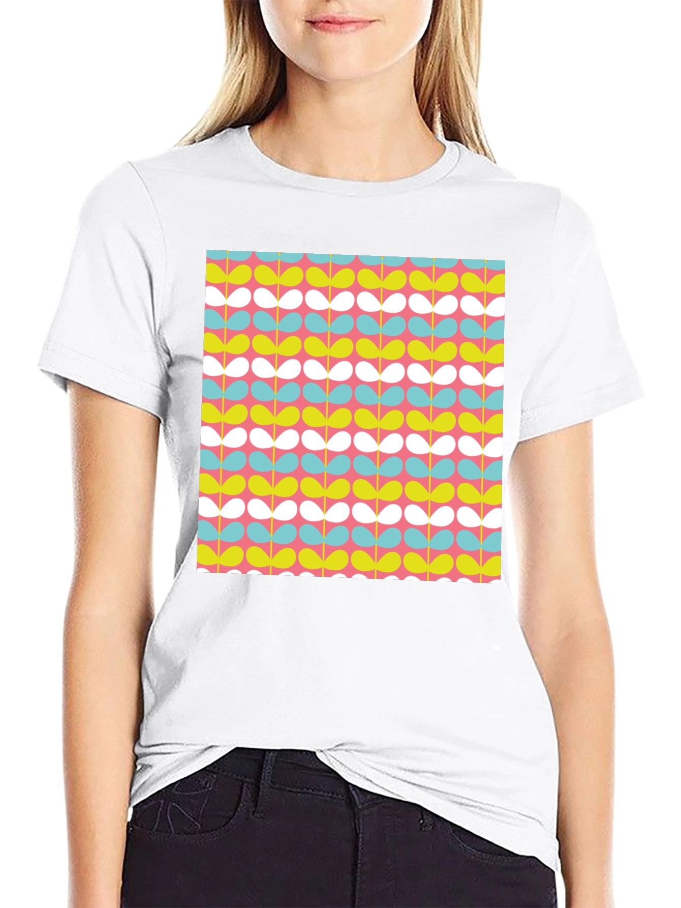 Retro Floral Pattern Black T-Shirt