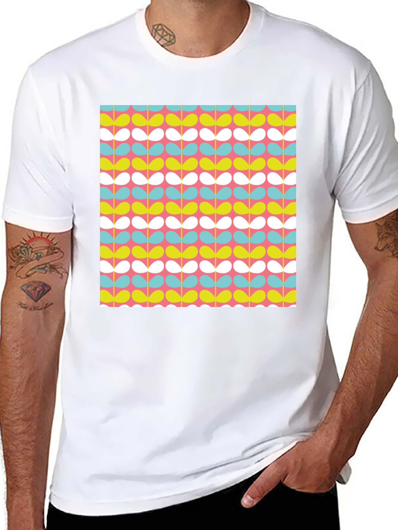 Retro Floral Pattern Black T-Shirt