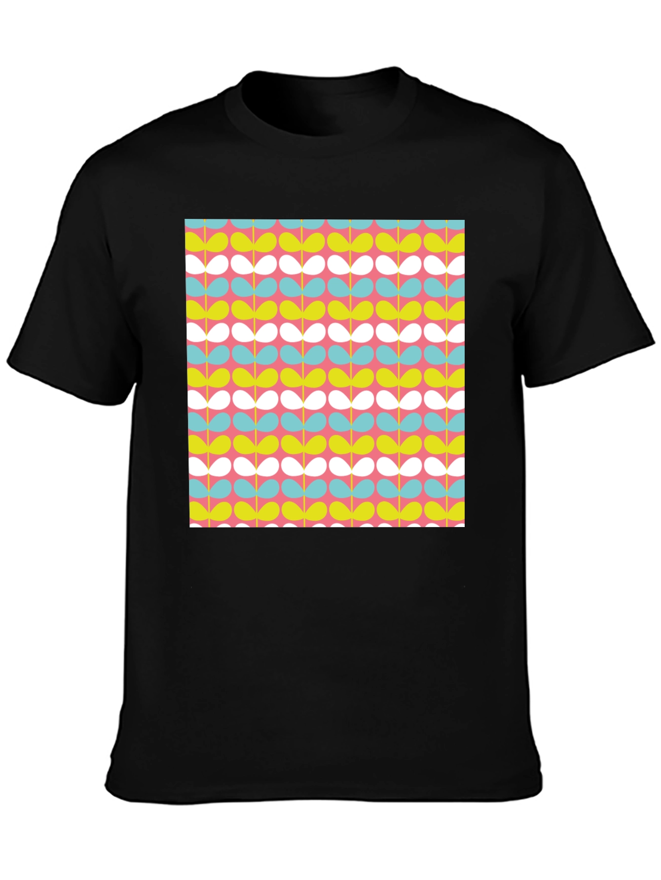 Retro Floral Pattern Black T-Shirt