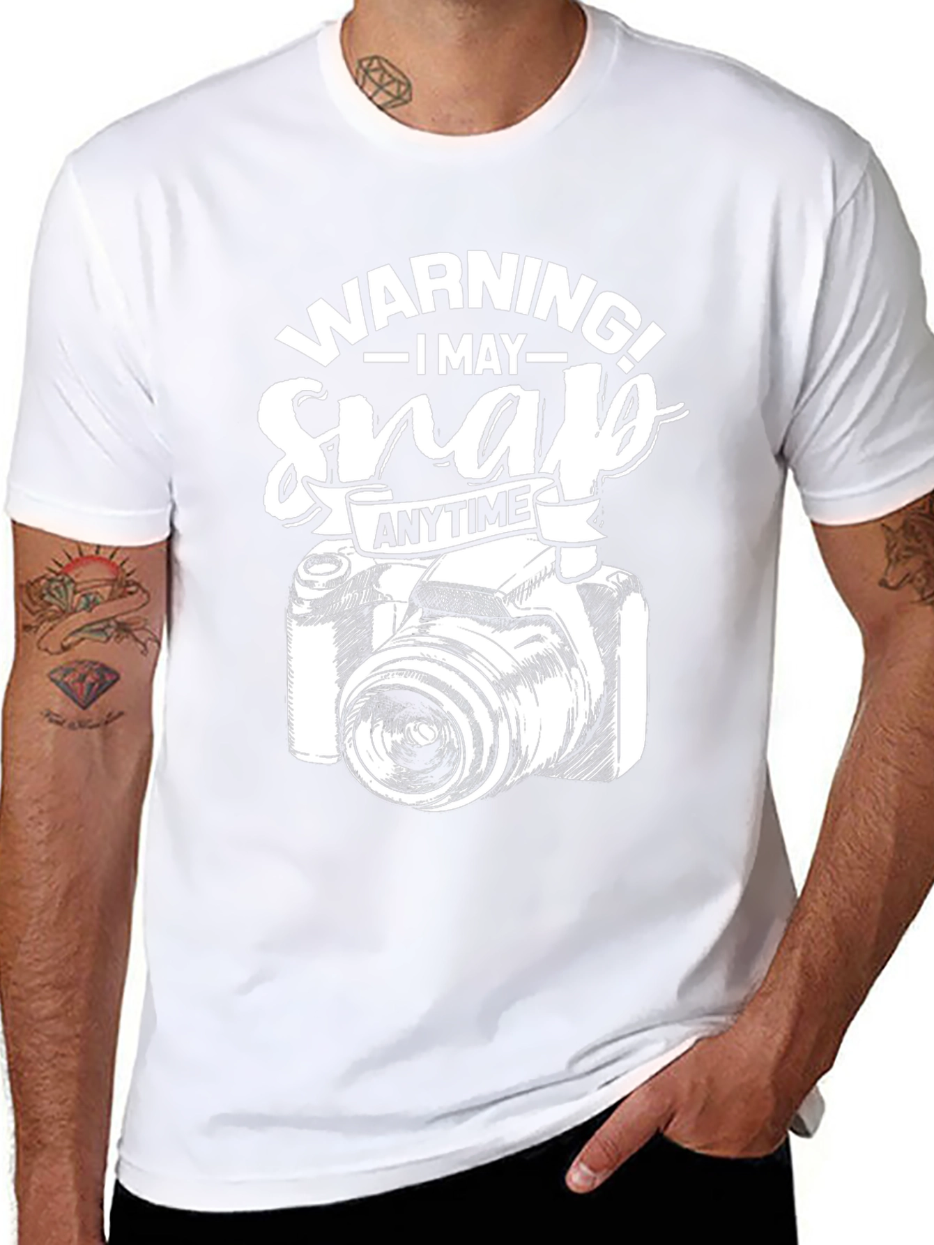 Warning May Snap Anytime Camera Graphic Black T-Shirt