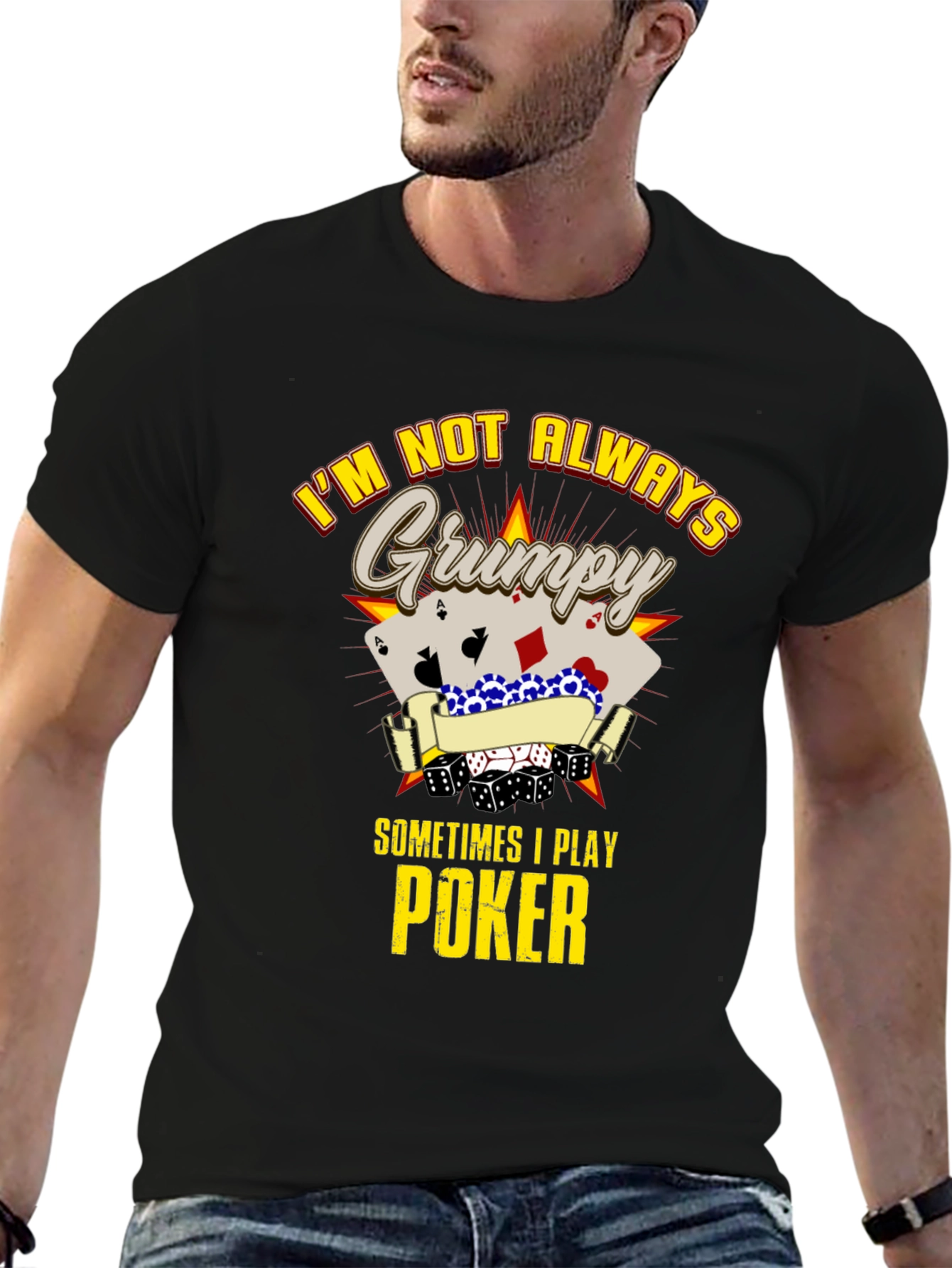 Grumpy Poker Player Graphic T-Shirt