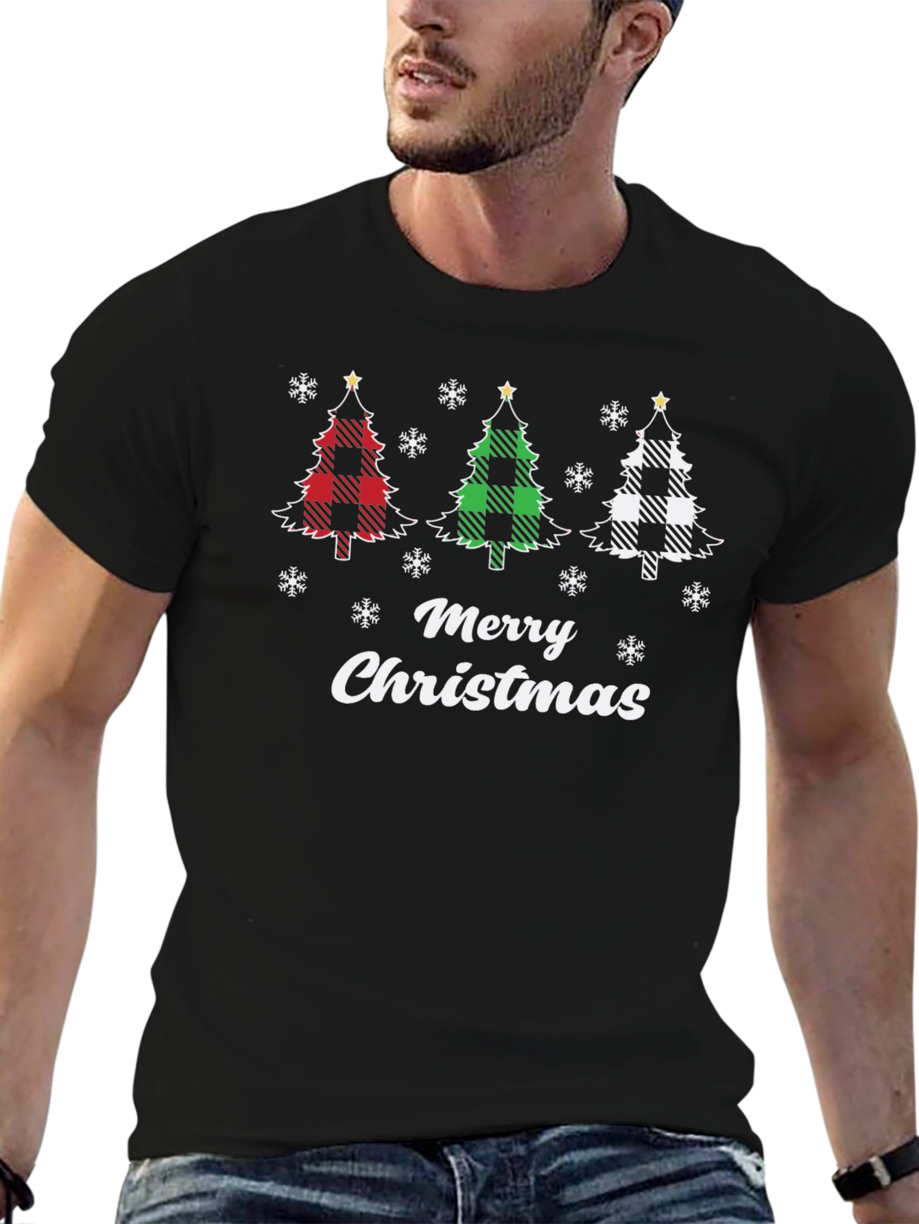 Merry Christmas Plaid Tree Graphic Tee