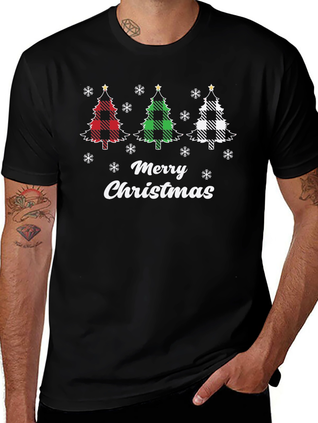 Merry Christmas Plaid Tree Graphic Tee