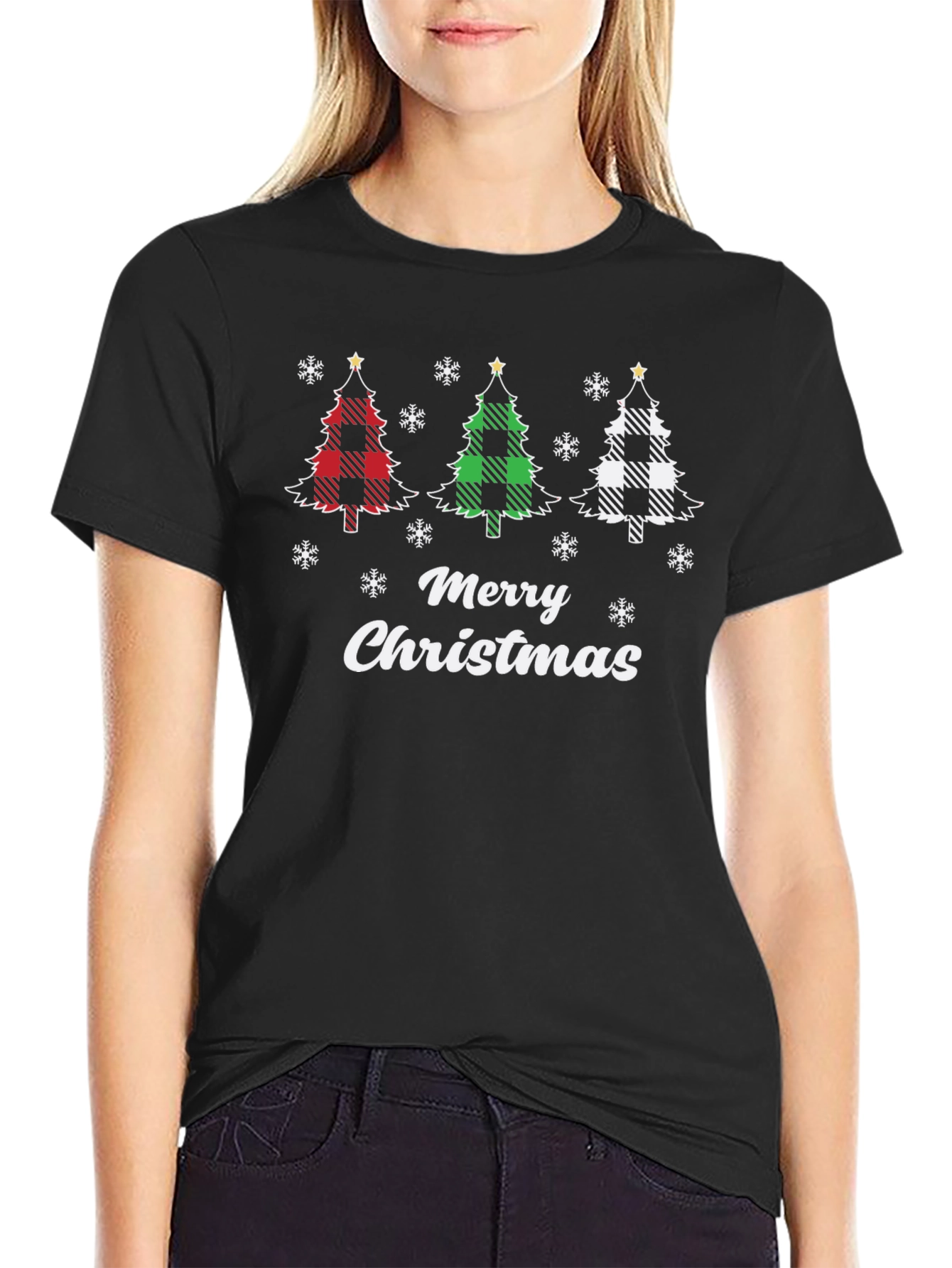 Merry Christmas Plaid Tree Graphic Tee