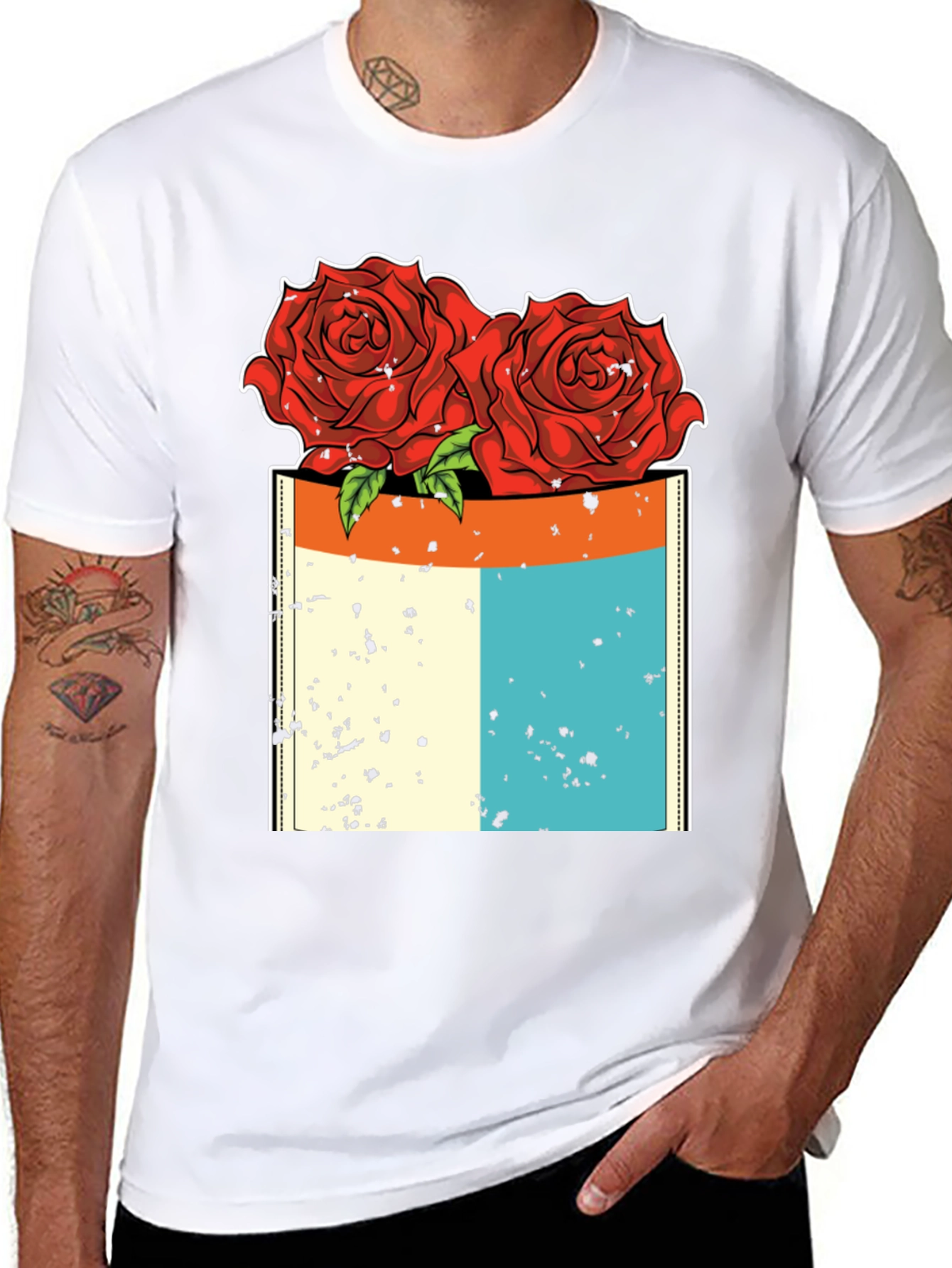Rose Pocket Graphic T-Shirt - Black