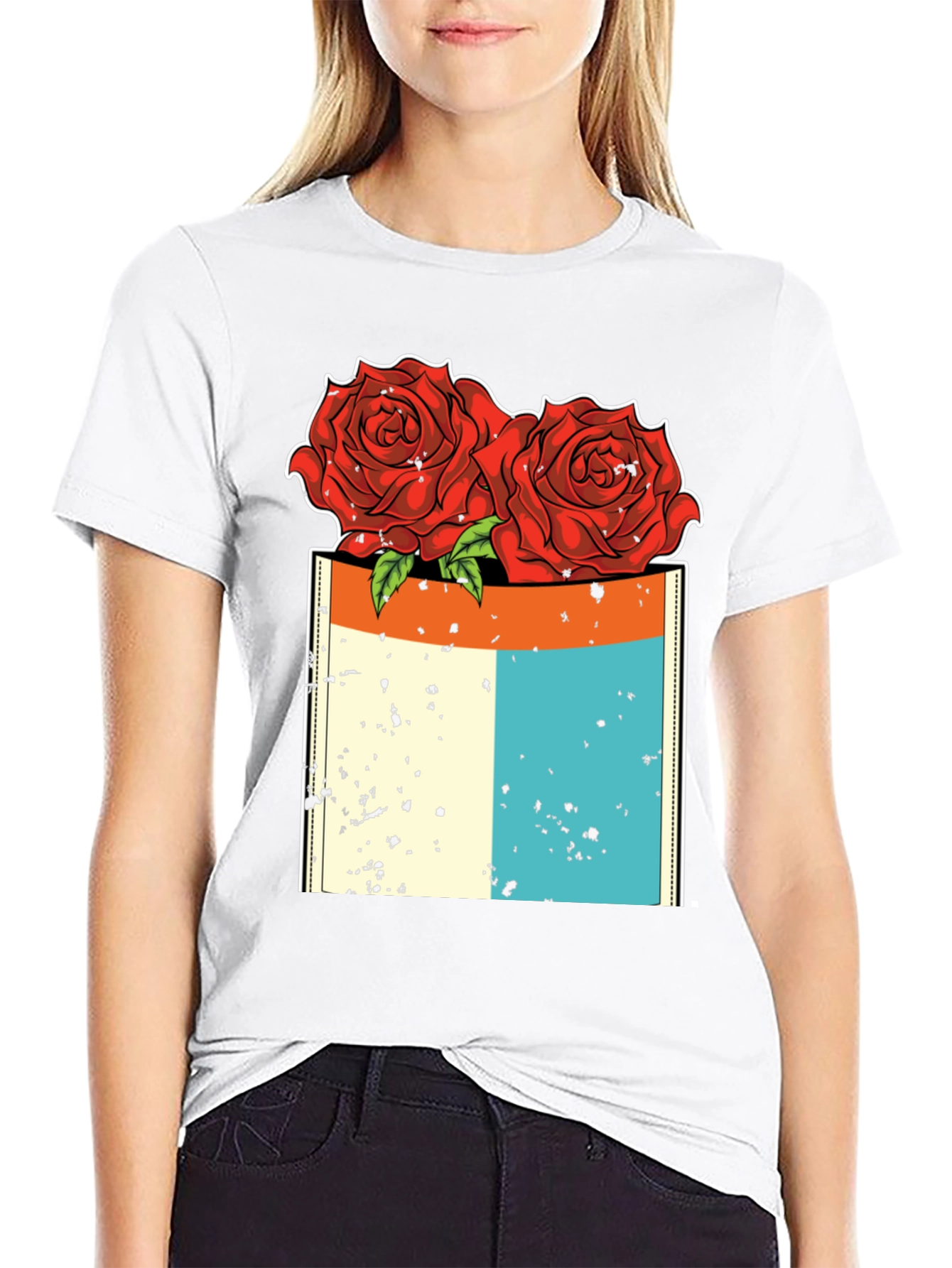 Rose Pocket Graphic T-Shirt - Black