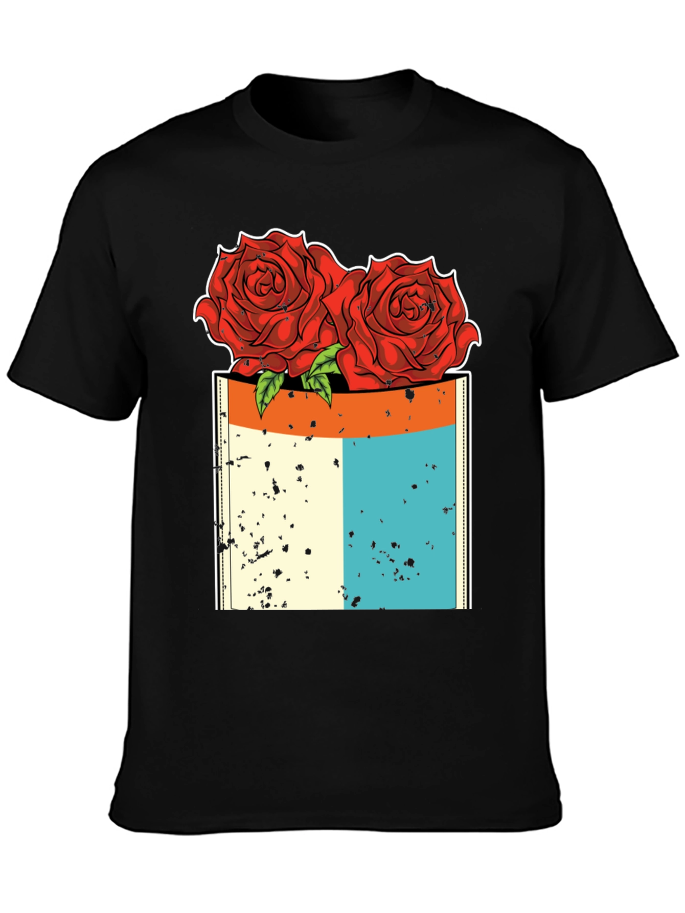Rose Pocket Graphic T-Shirt - Black