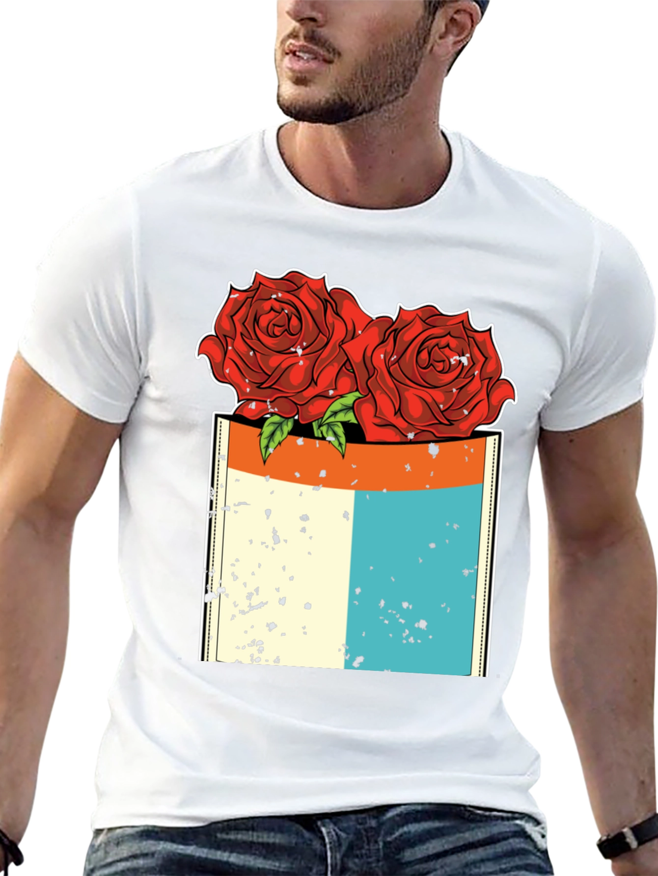 Rose Pocket Graphic T-Shirt - Black