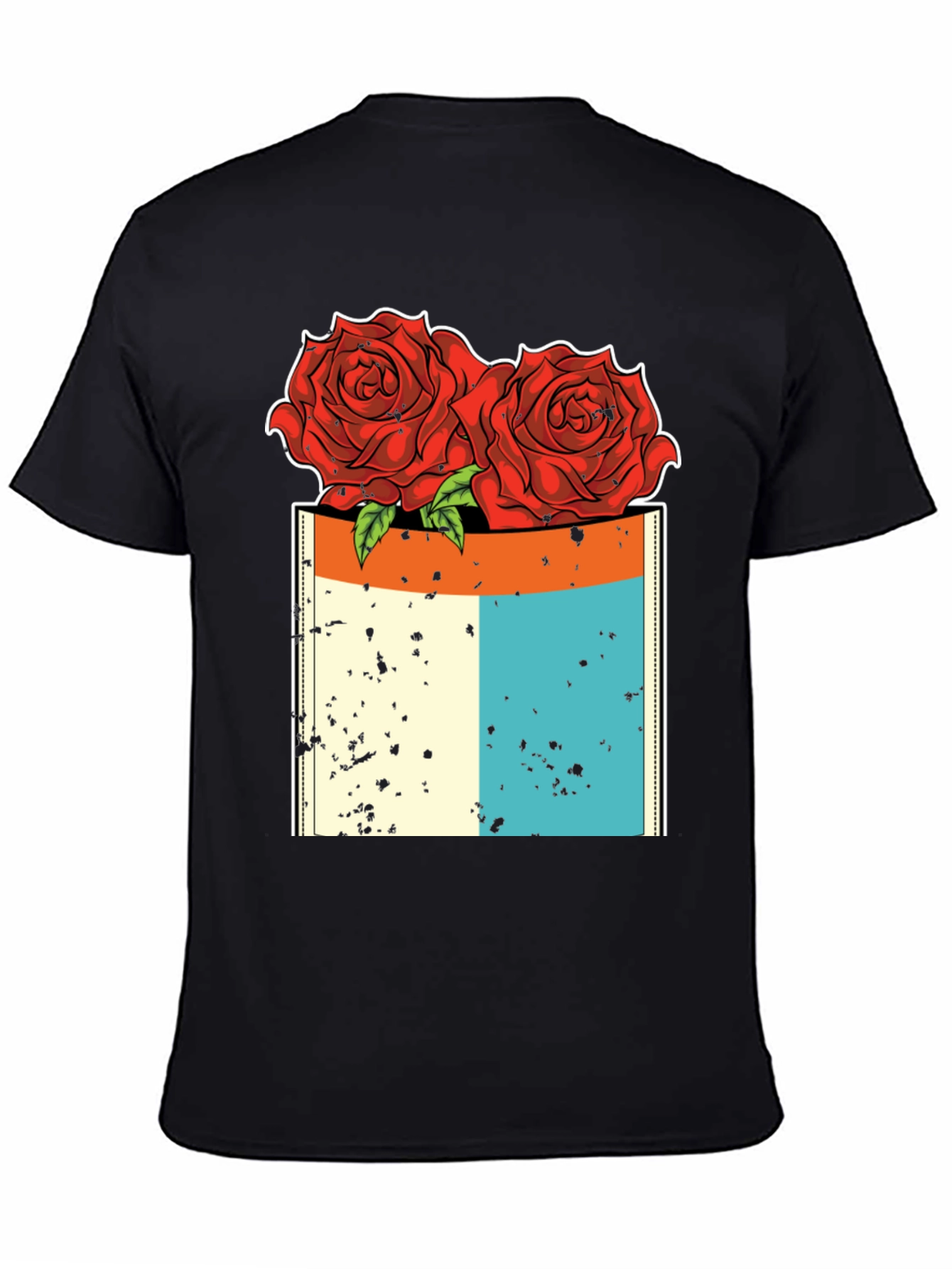 Rose Pocket Graphic T-Shirt - Black