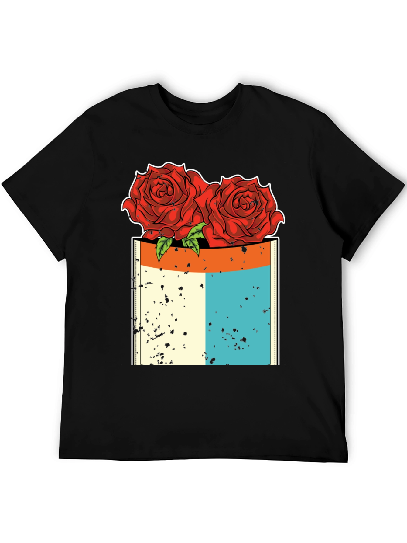 Rose Pocket Graphic T-Shirt - Black