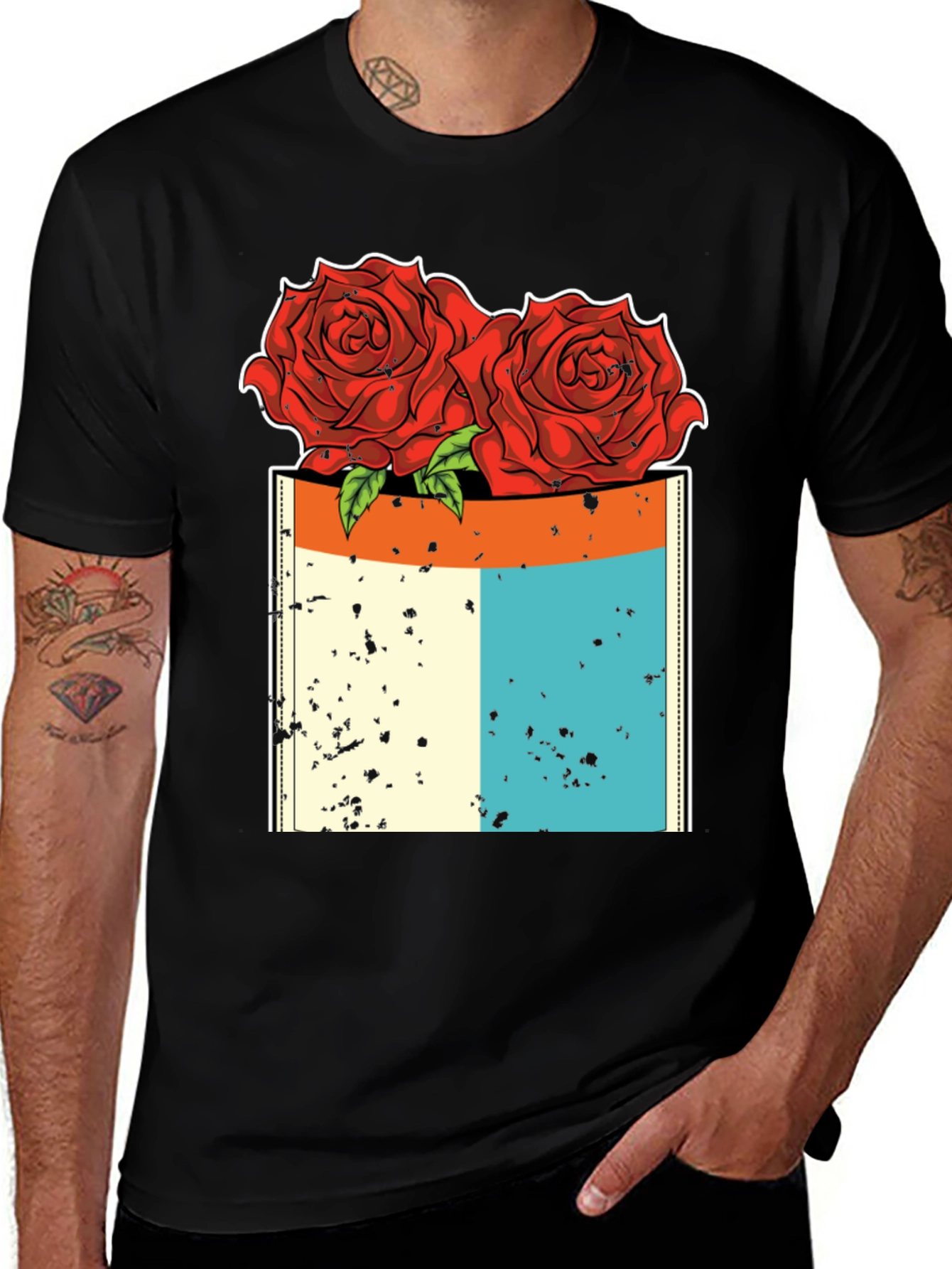 Rose Pocket Graphic T-Shirt - Black