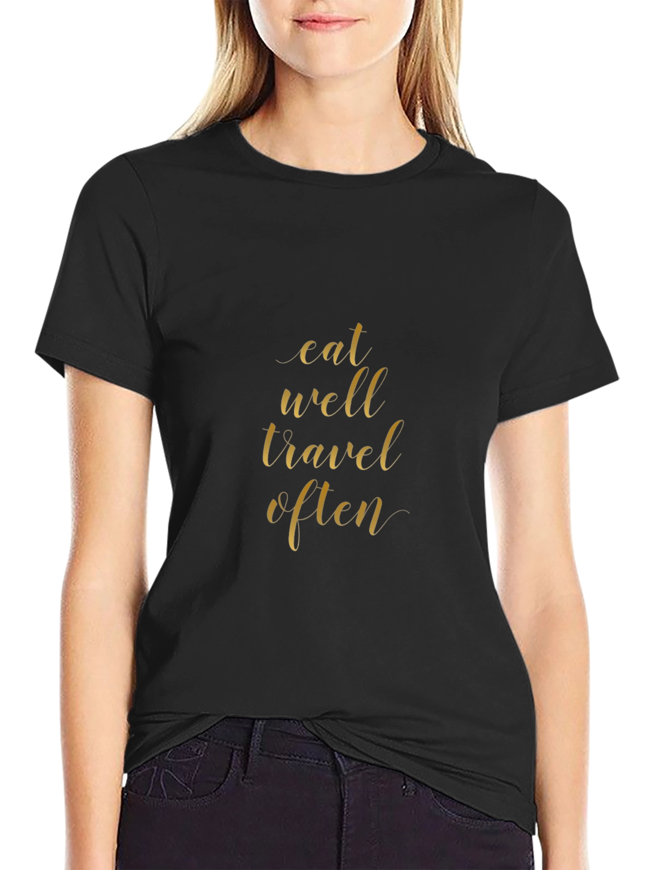 Eat Well Travel Often Black Graphic Tee