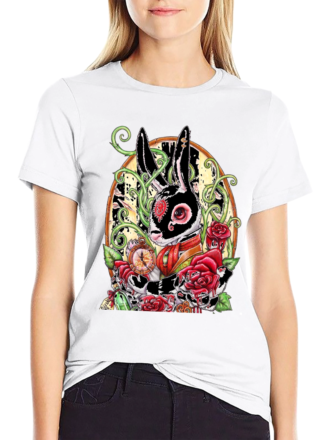 Steampunk Rabbit Rose Graphic Tee