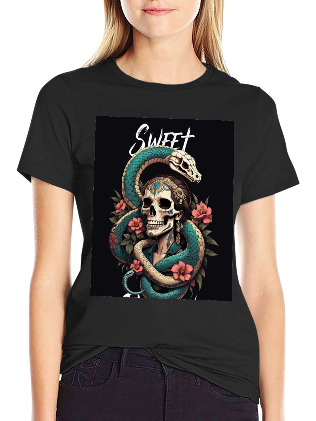 Sweet Skull & Snake Graphic T-Shirt