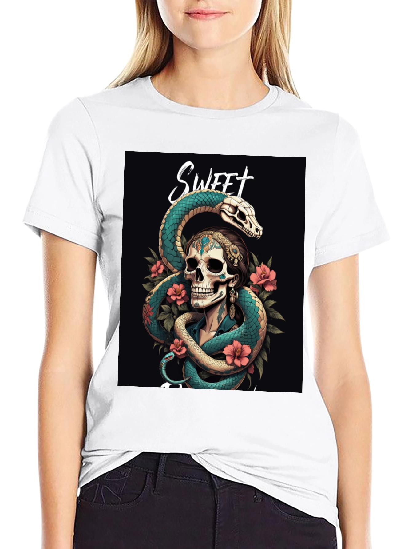 Sweet Skull & Snake Graphic T-Shirt